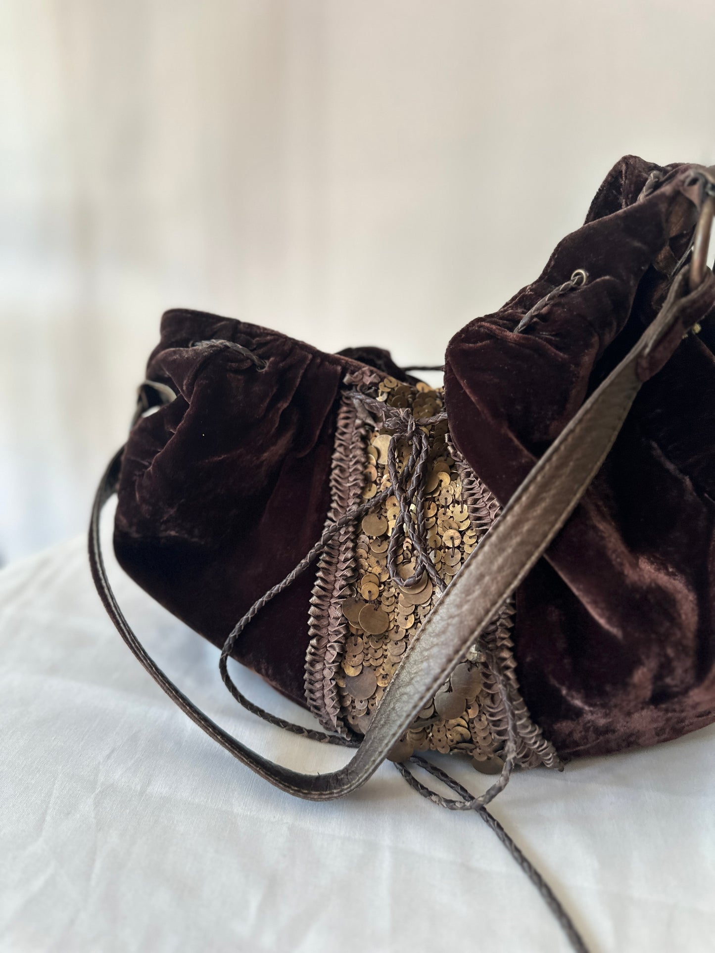 brown velvet hobo bag