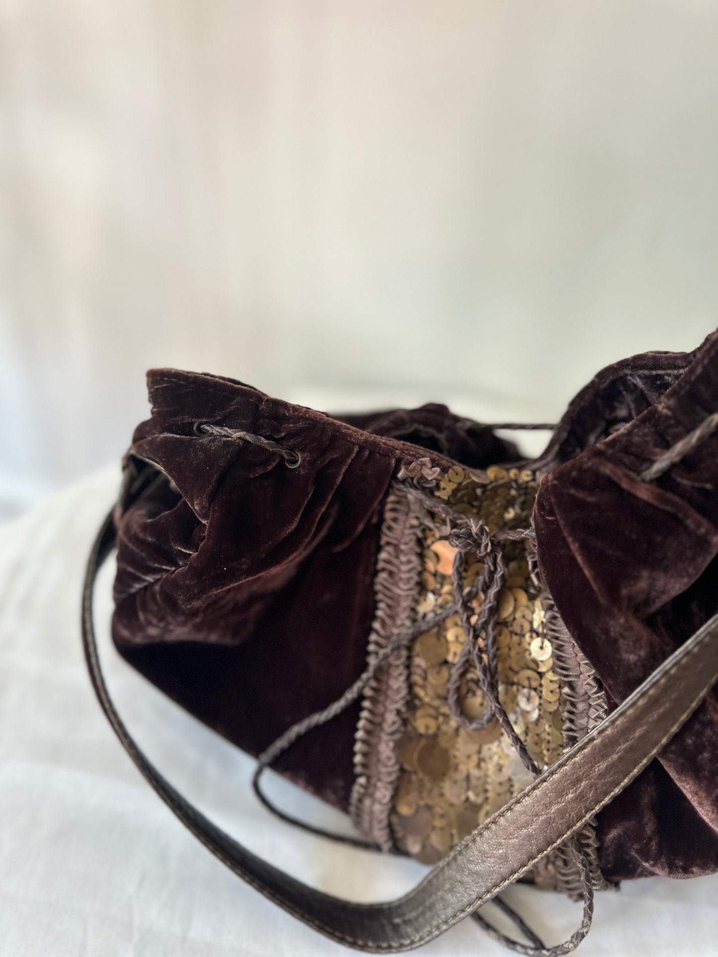 brown velvet hobo bag