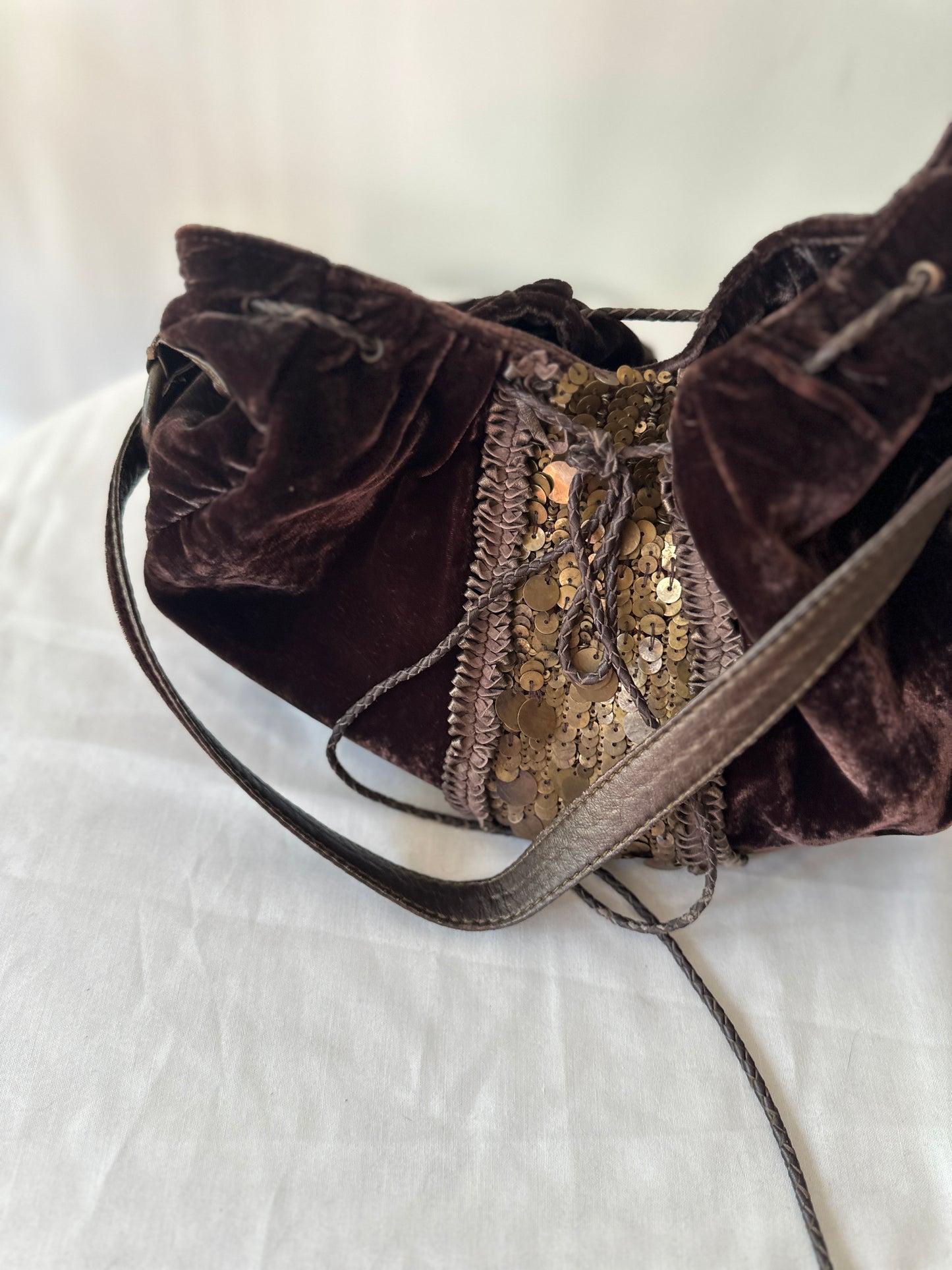 brown velvet hobo bag
