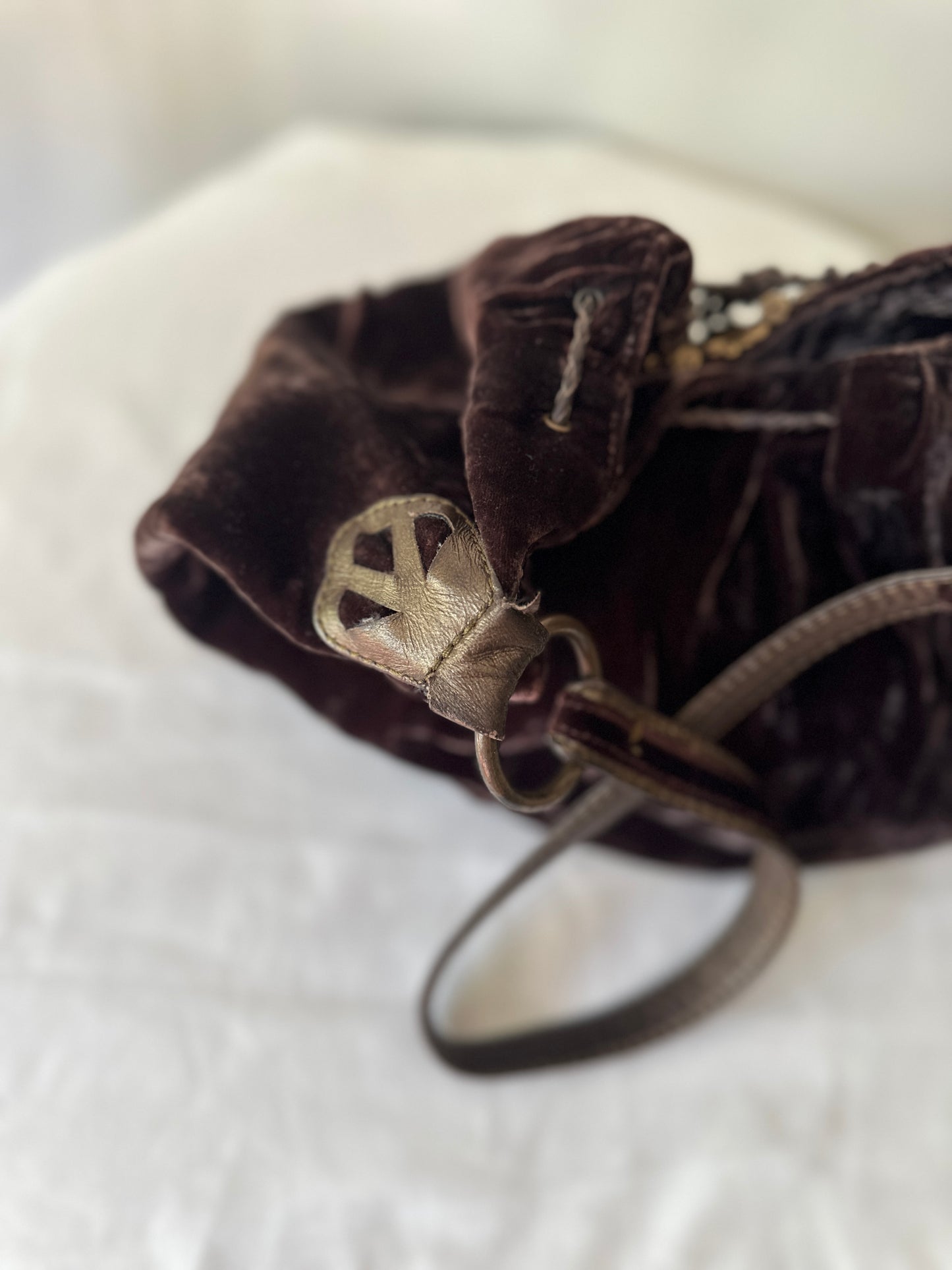 brown velvet hobo bag