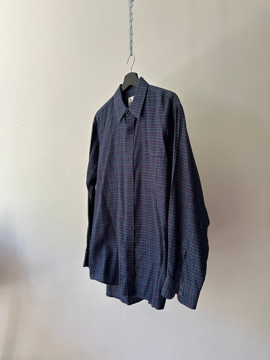navy crosshatch cotton button up