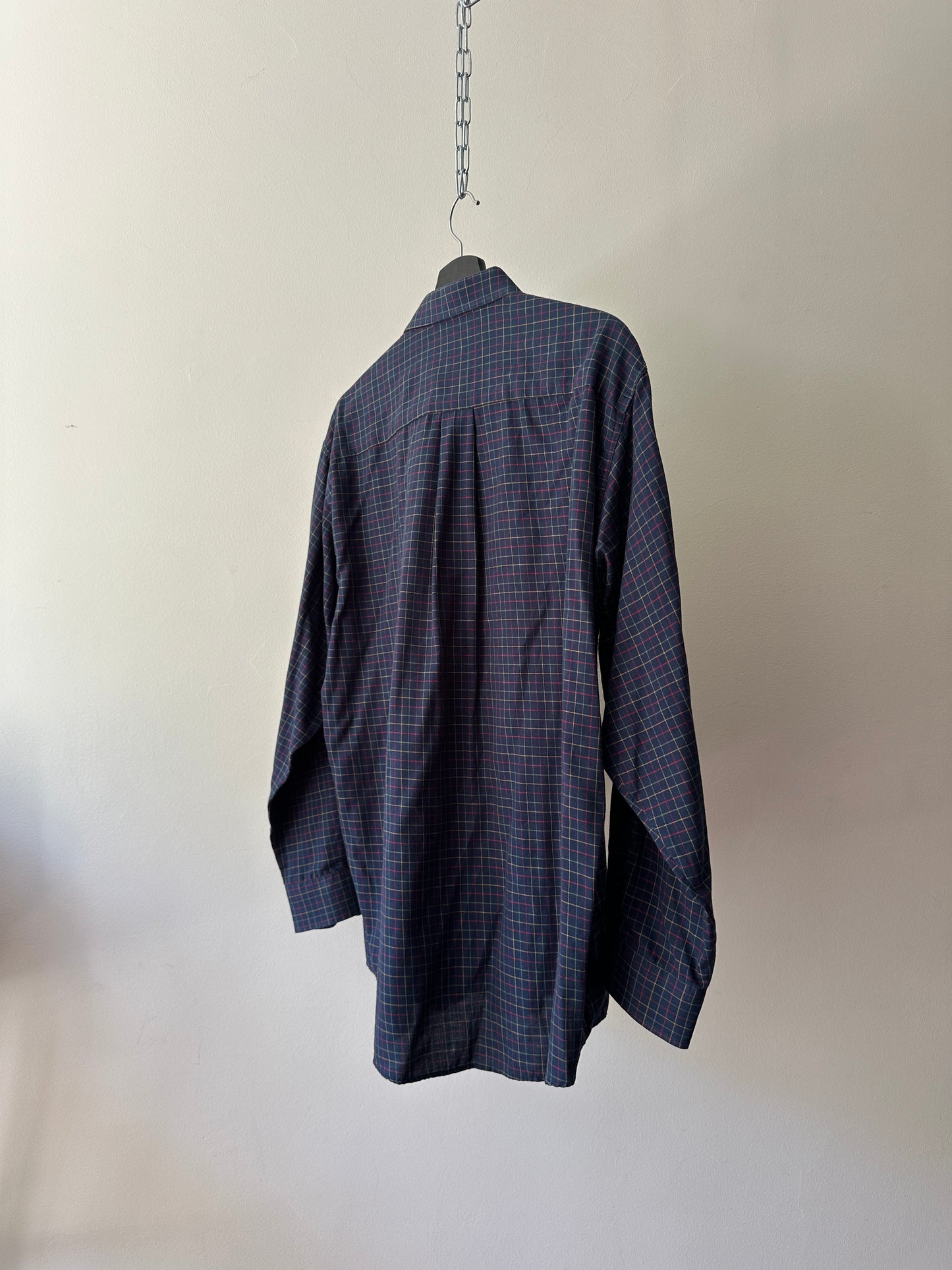navy crosshatch cotton button up