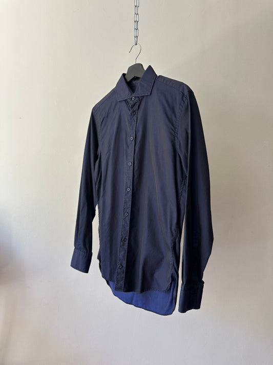 navy opaque button up