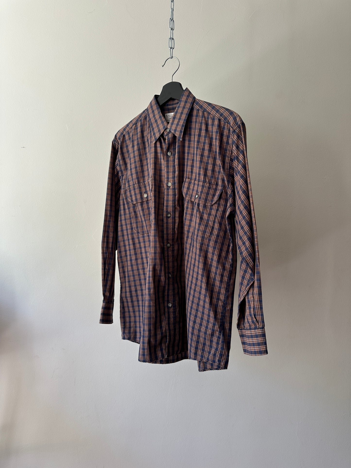 navy & red crosshatch button up