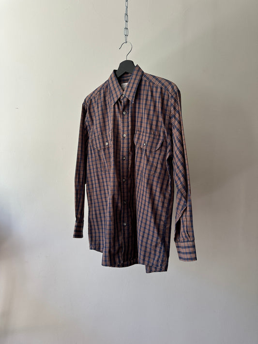 navy & red crosshatch button up