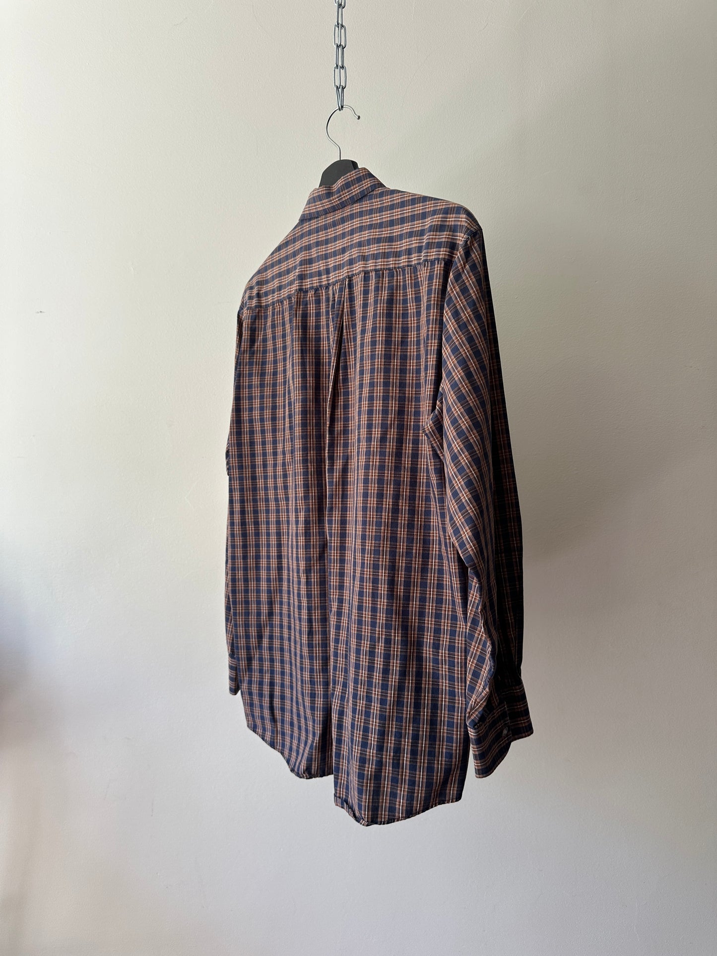 navy & red crosshatch button up