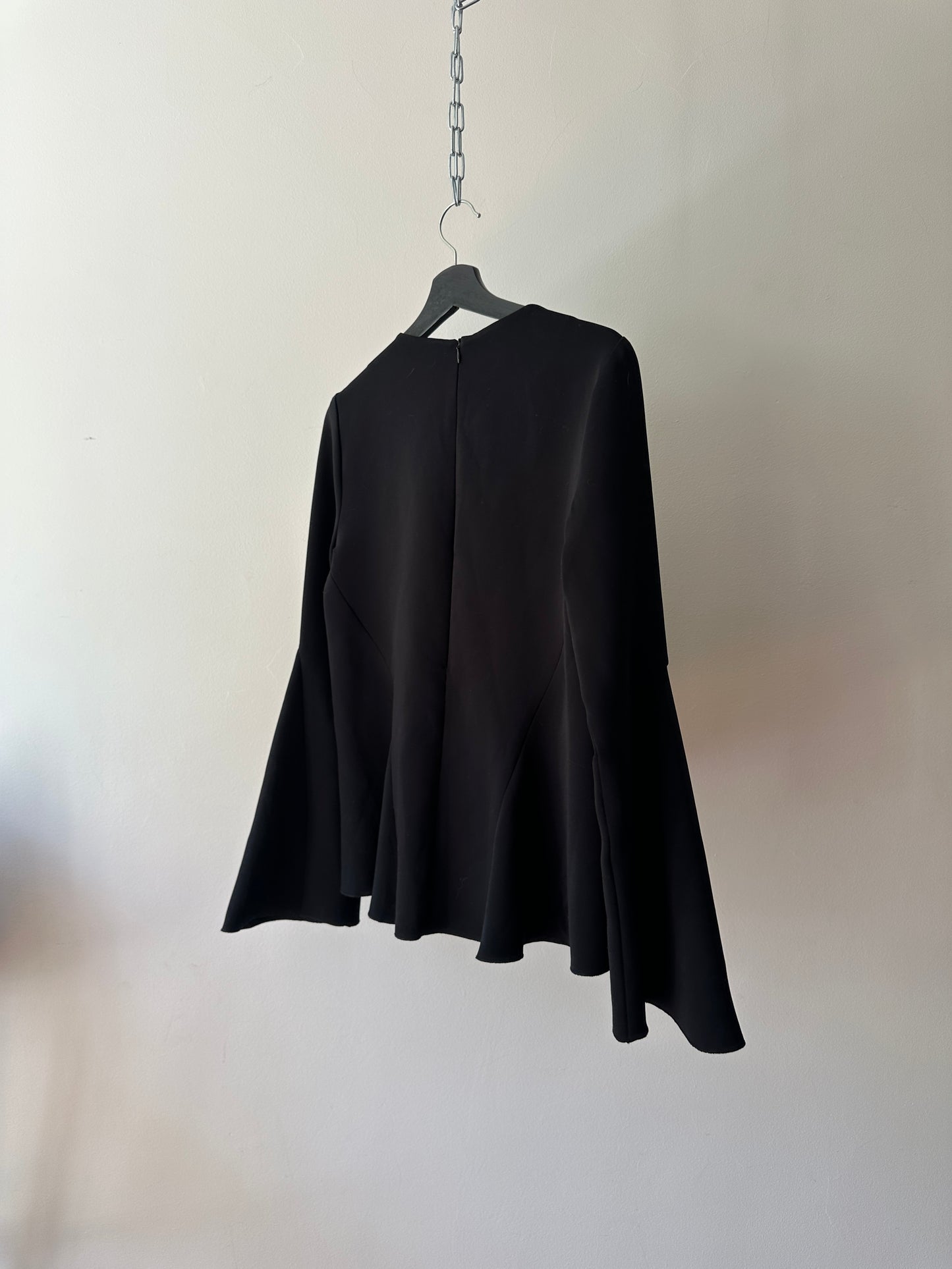 fitted black flare sleeve blouse
