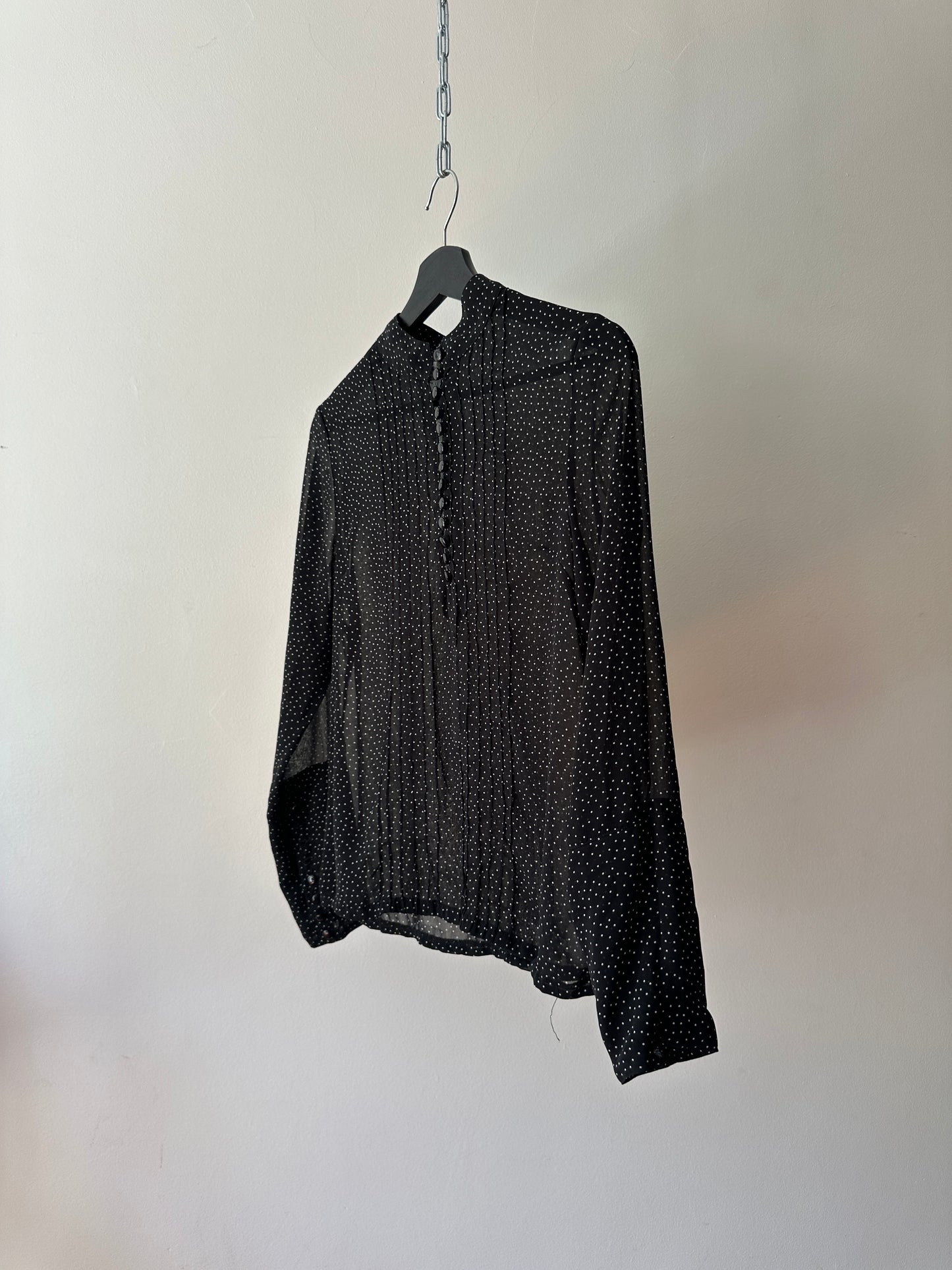 sheer polka-dot button up blouse