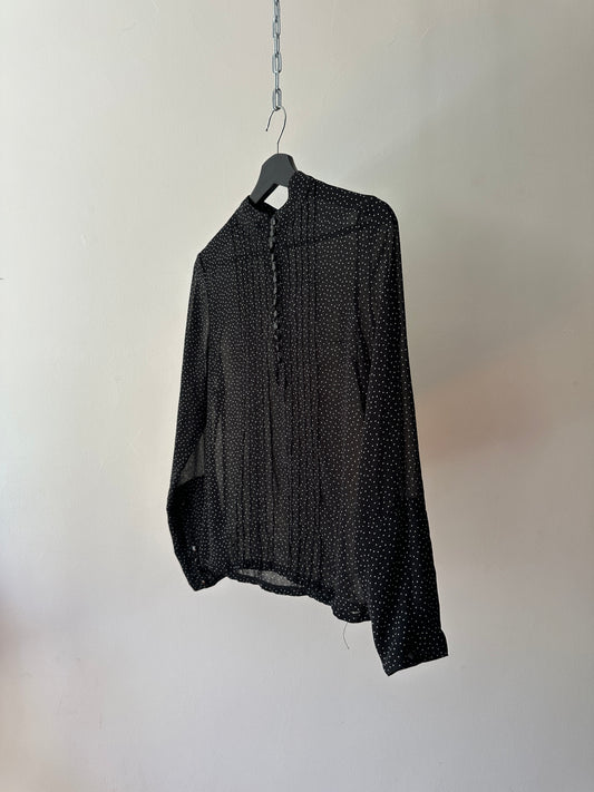 sheer polka-dot button up blouse