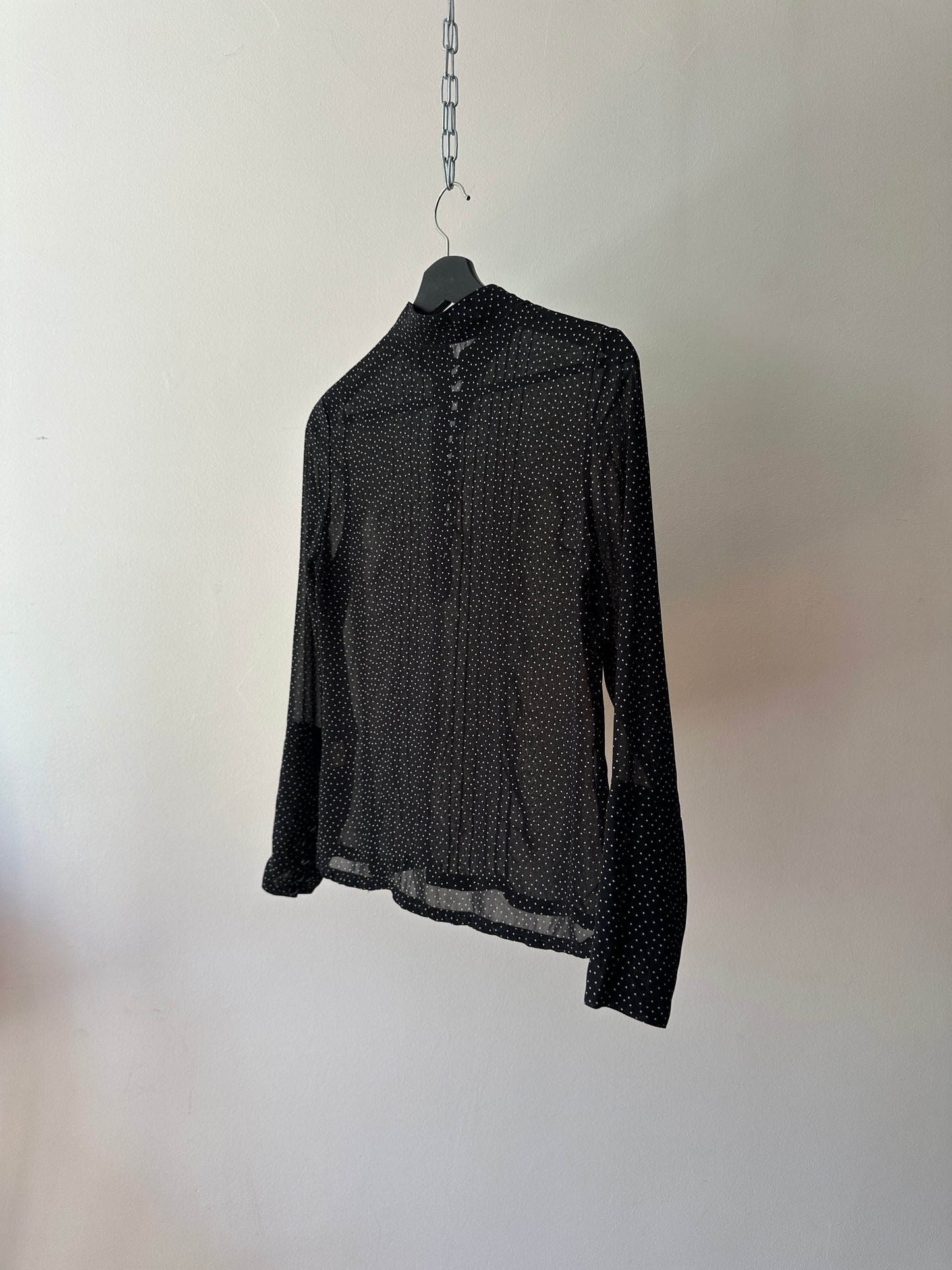 sheer polka-dot button up blouse