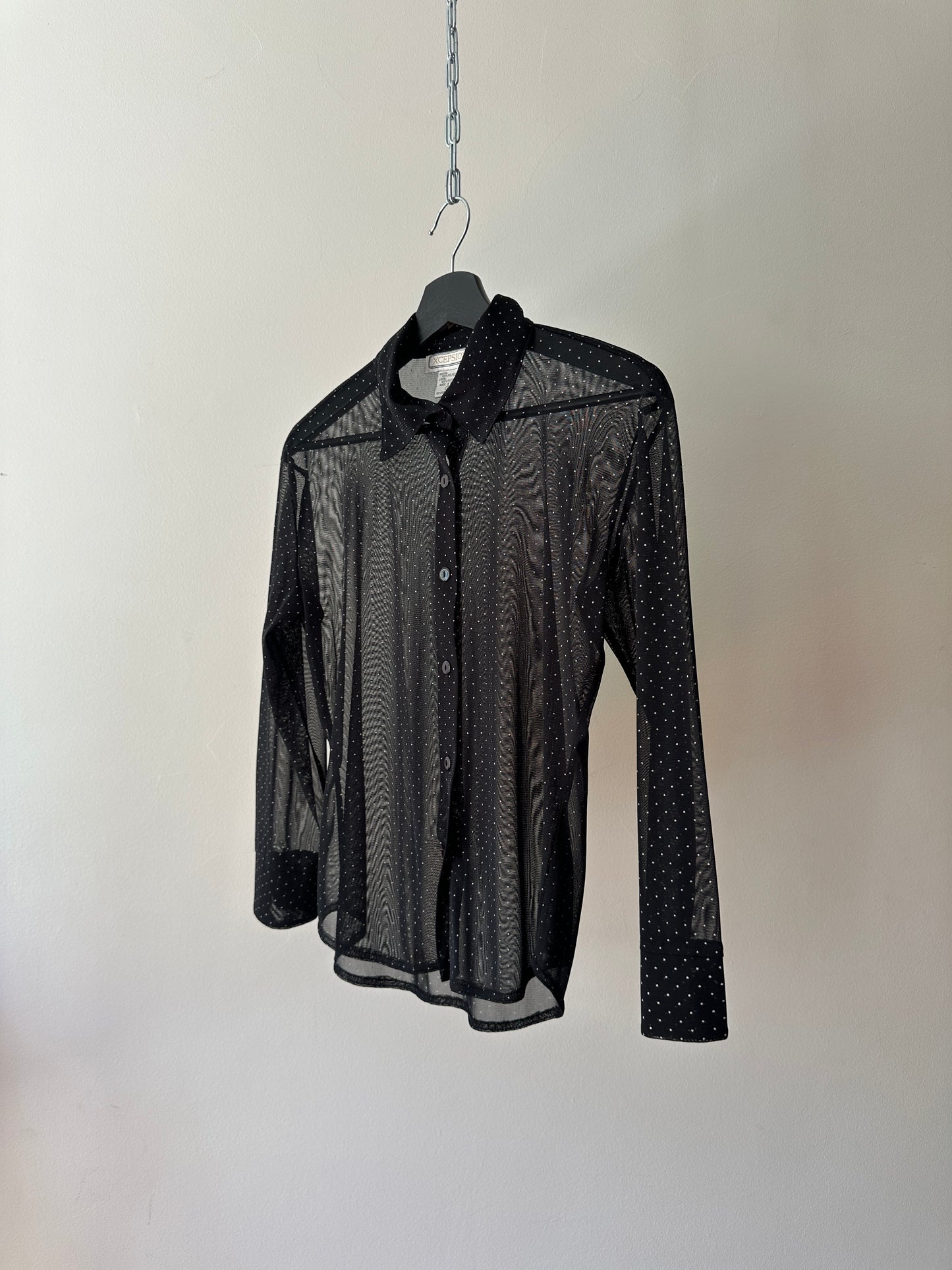 sheer stretchy polka-dot button up blouse