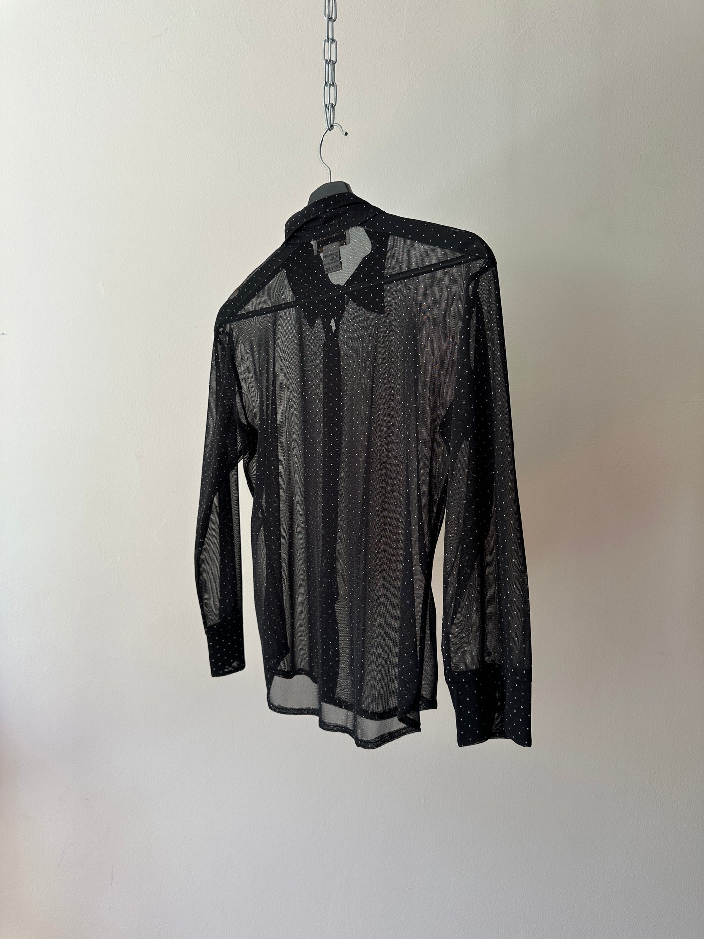 sheer stretchy polka-dot button up blouse
