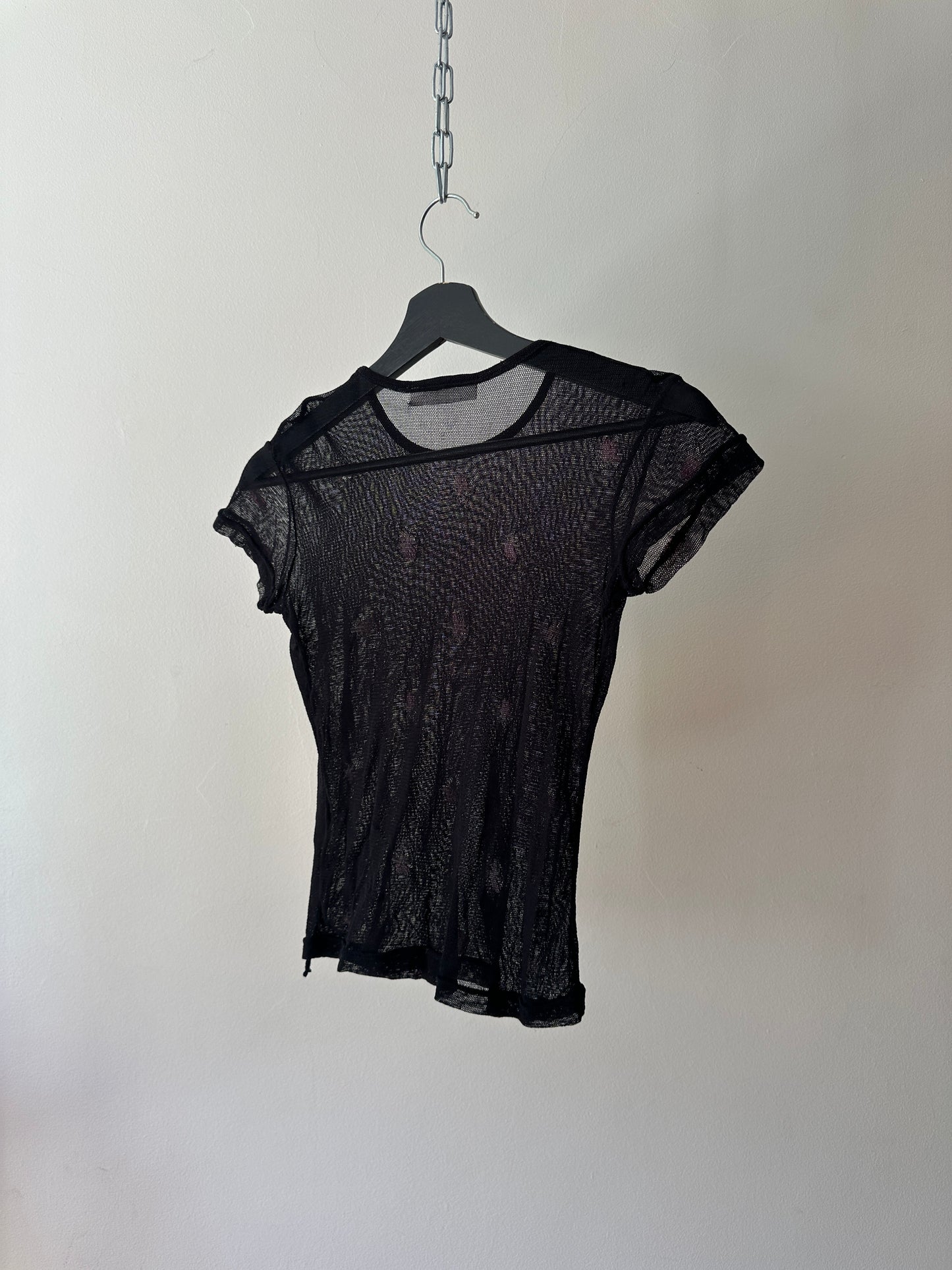 sheer flower short sleeve crop