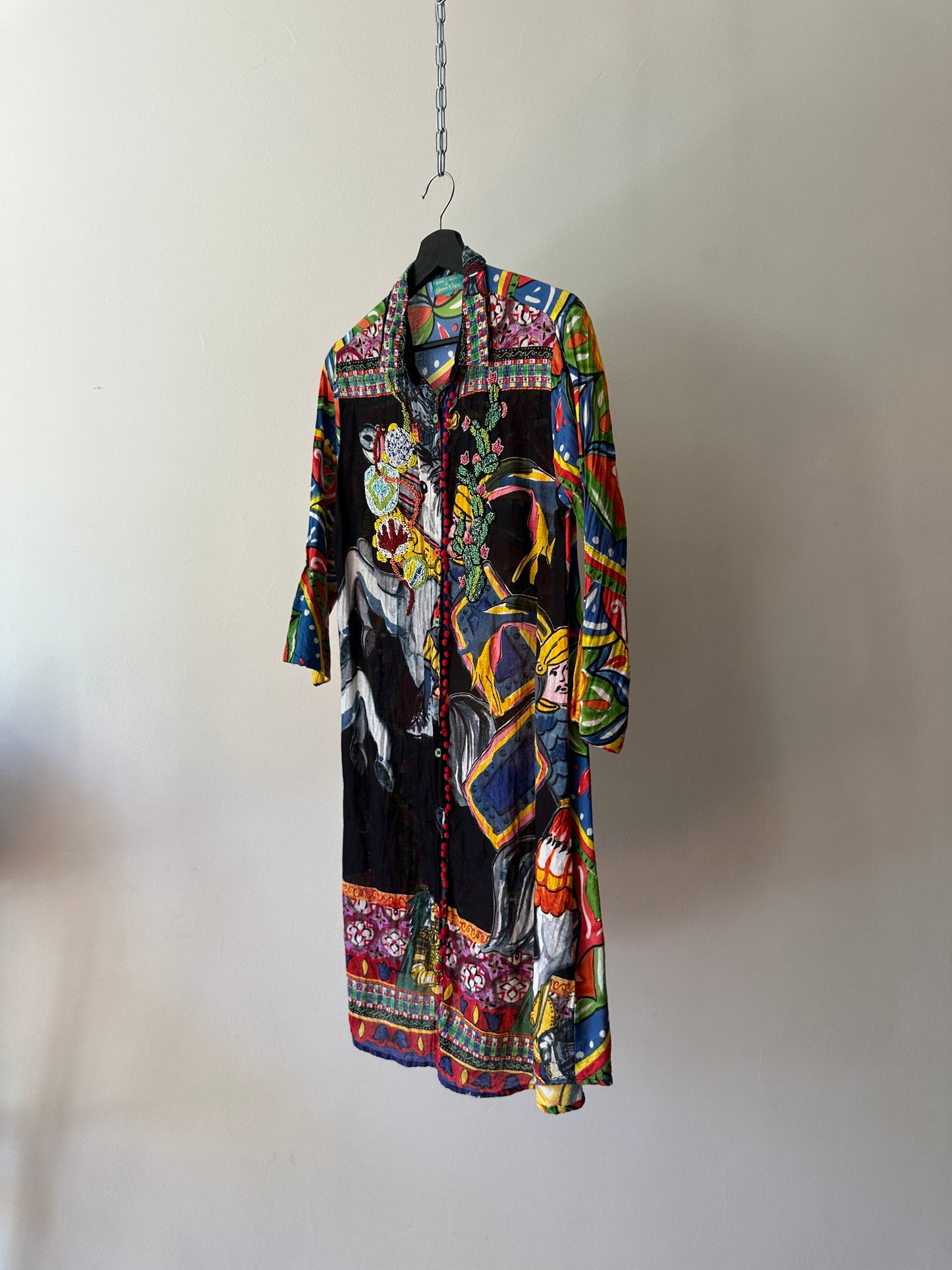 multicoloured patterned & beaded button up