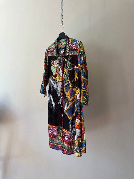 multicoloured patterned & beaded button up