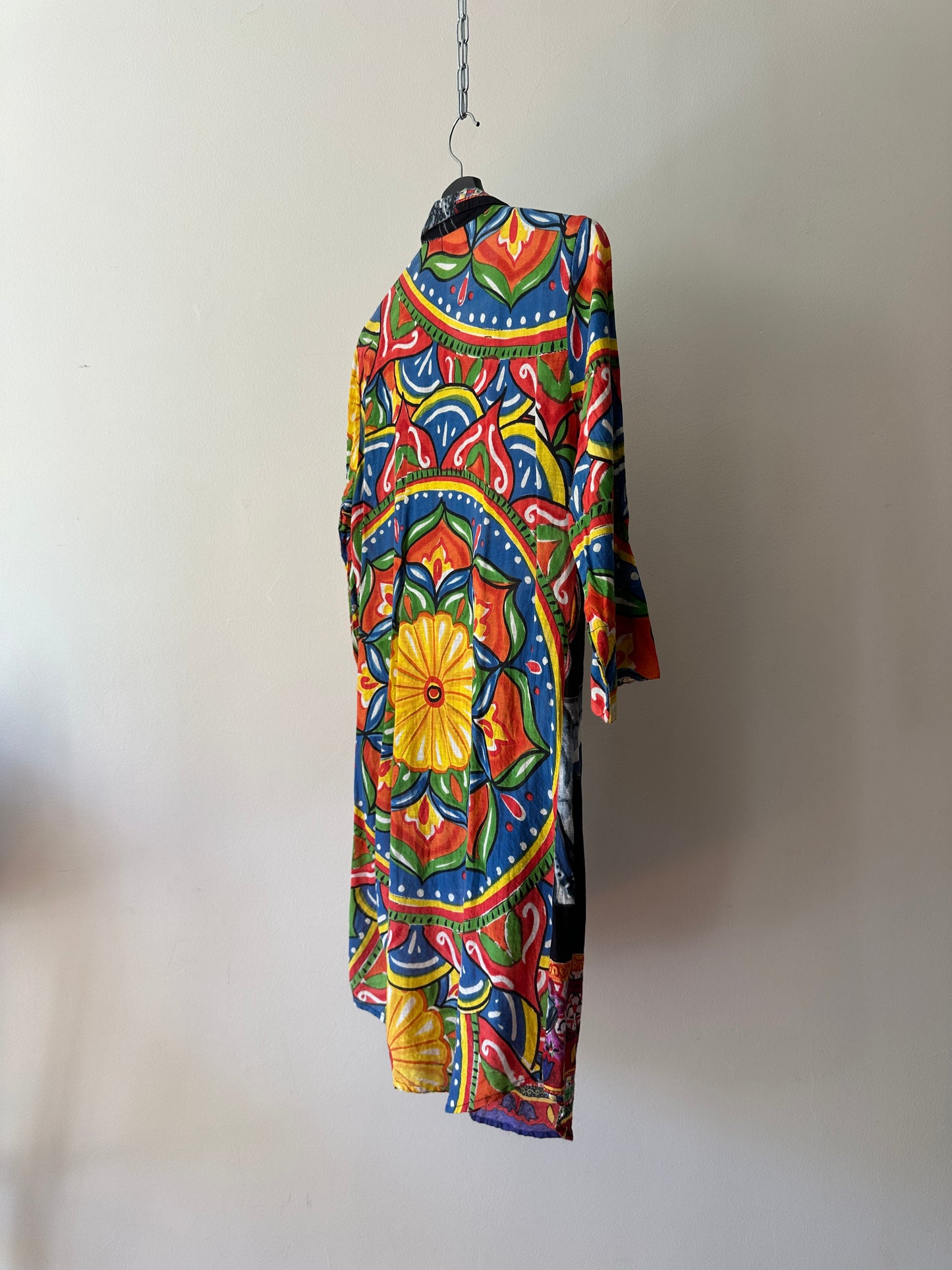 multicoloured patterned & beaded button up