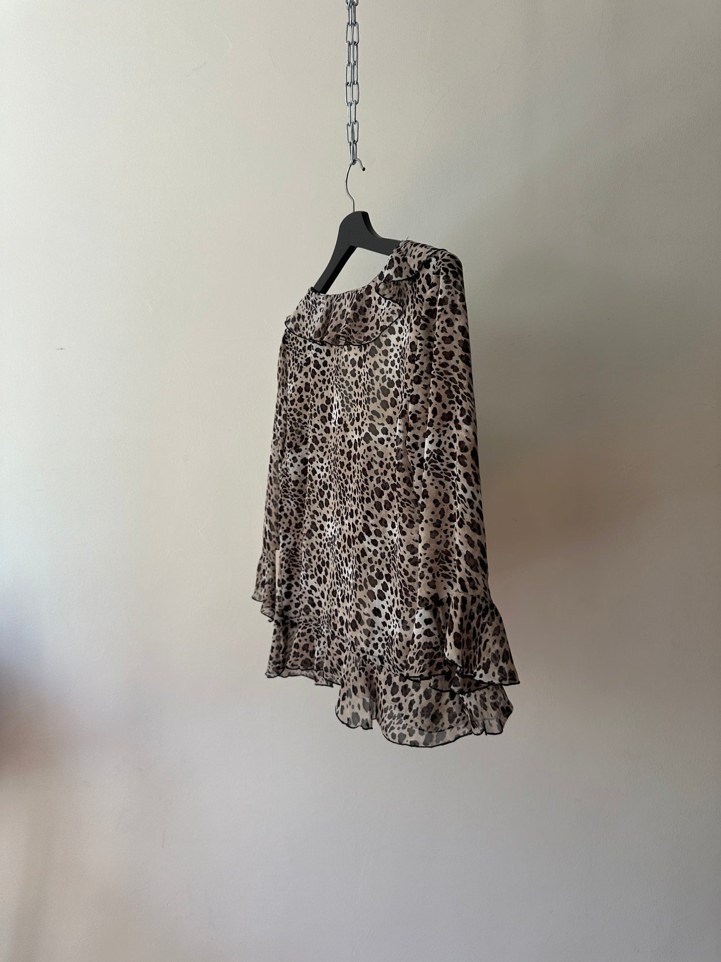 sheer leopard print ruffled blouse