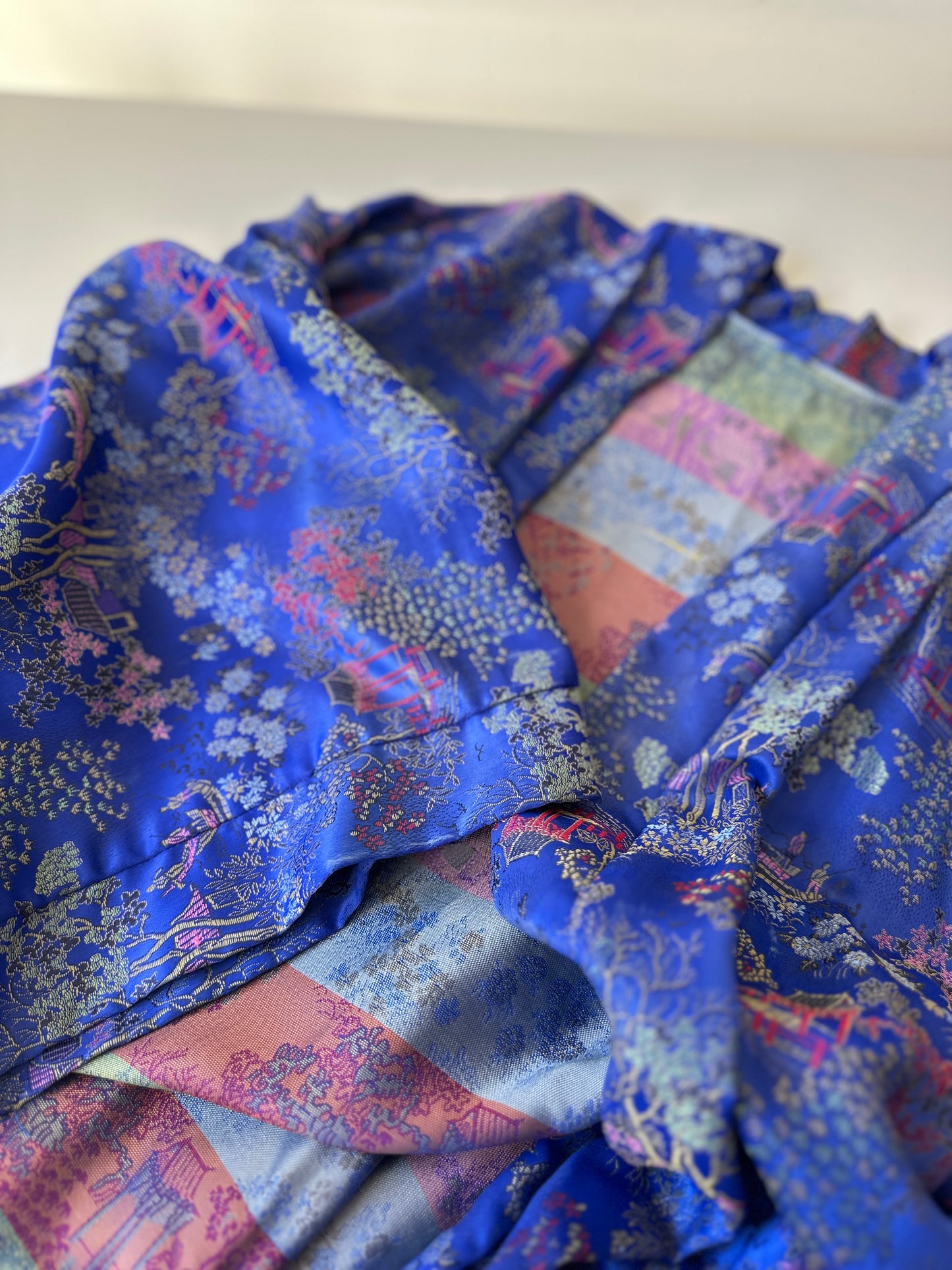 blue long silk dressing gown