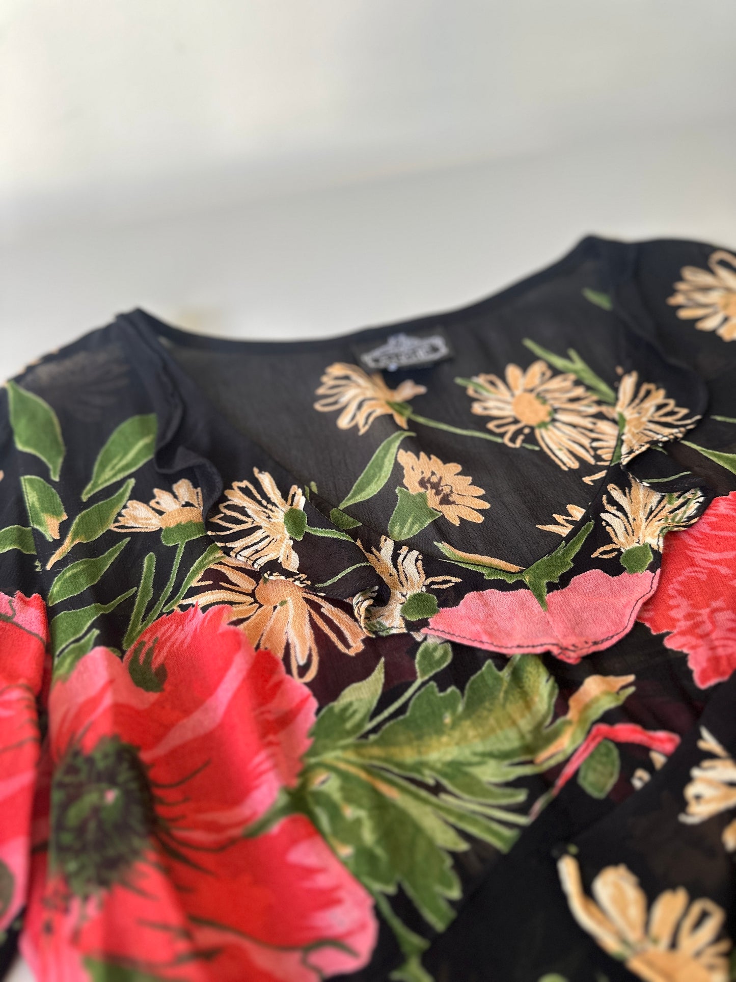 sheer floral beaded blouse