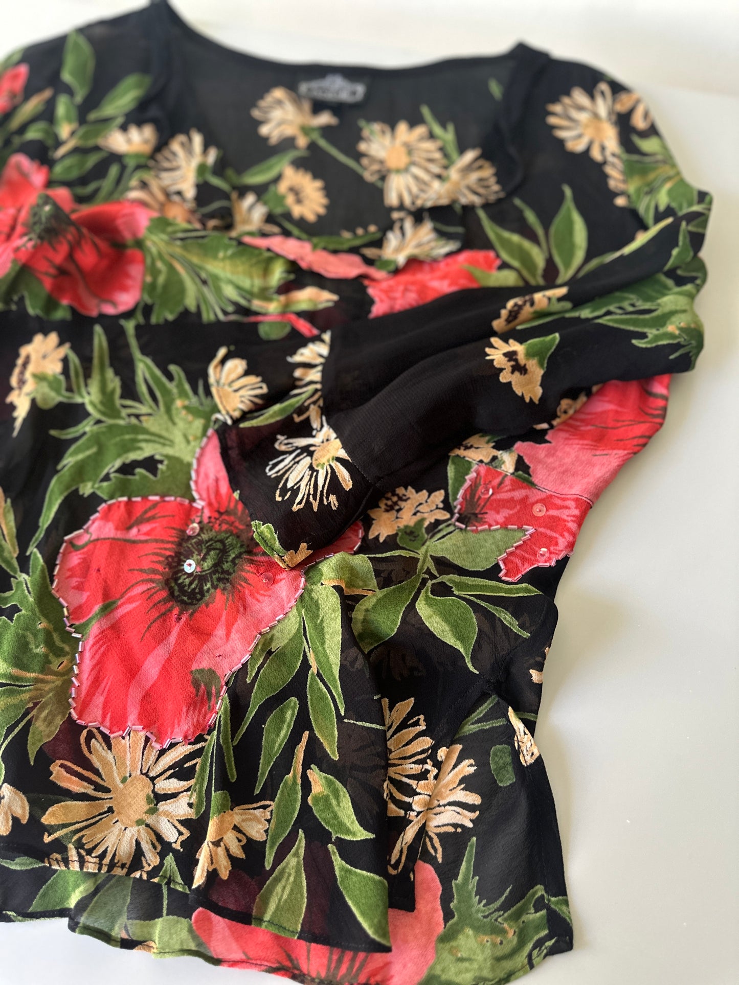 sheer floral beaded blouse