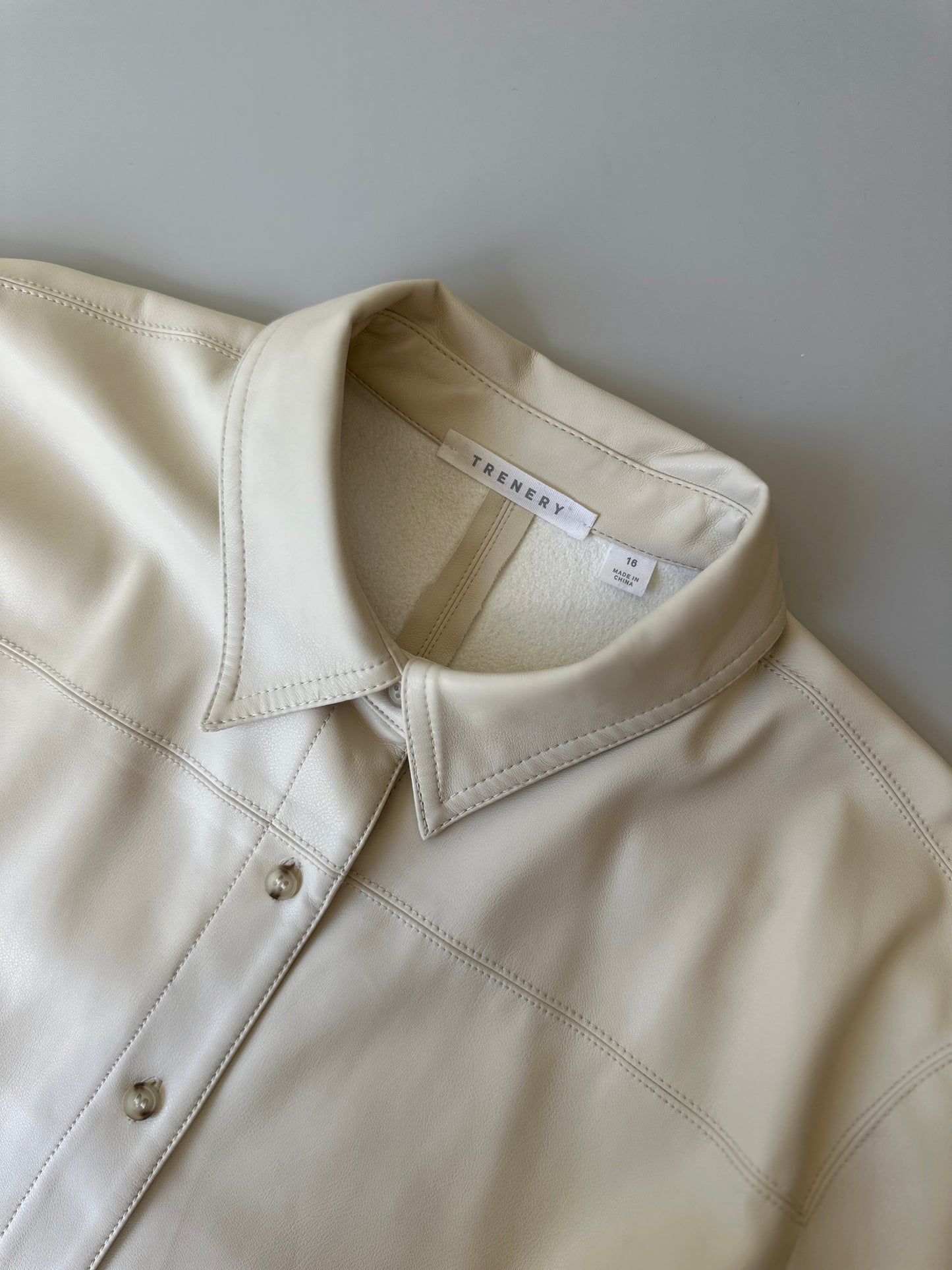 cream faux leather button up