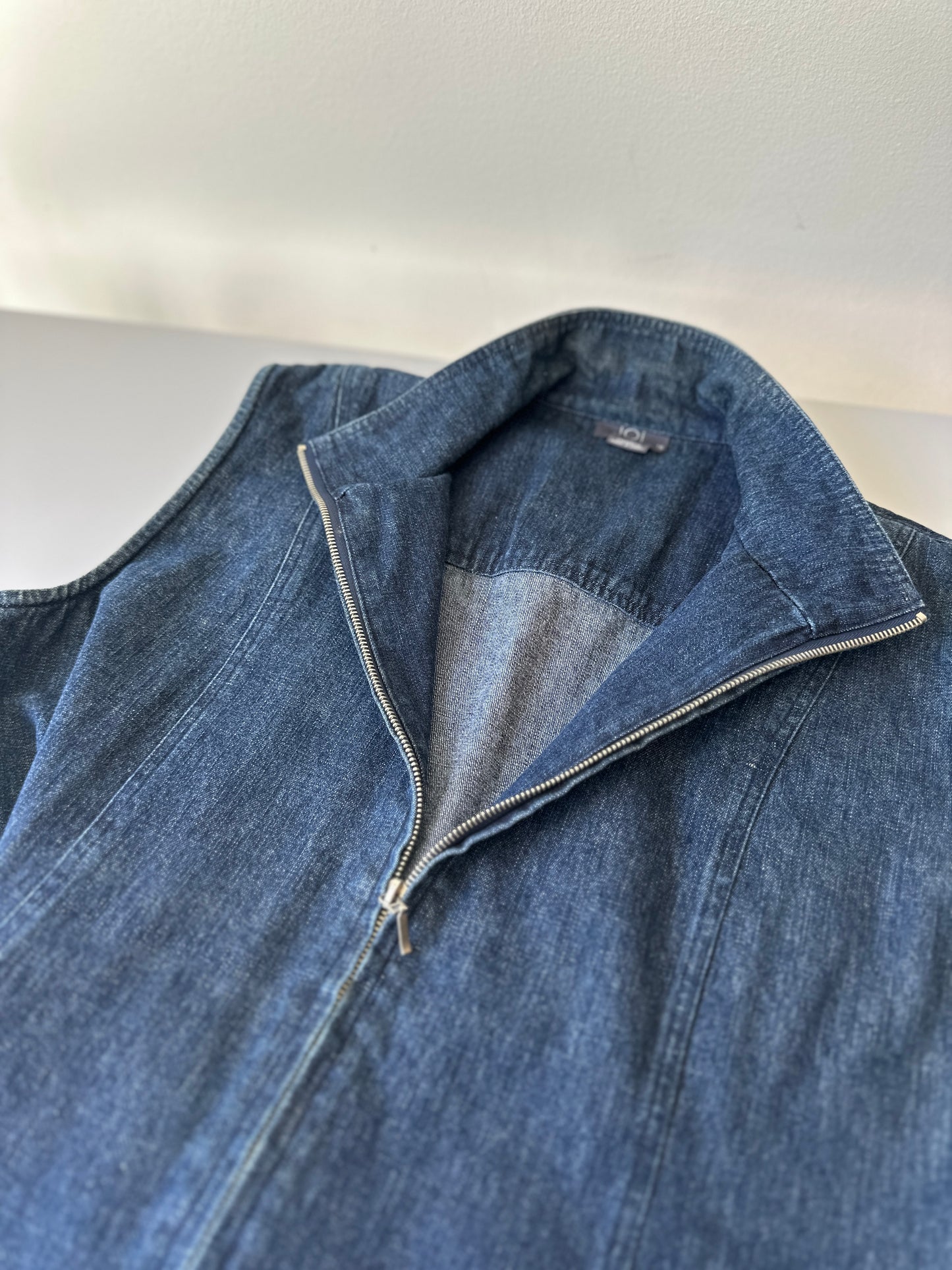 denim zip up vest