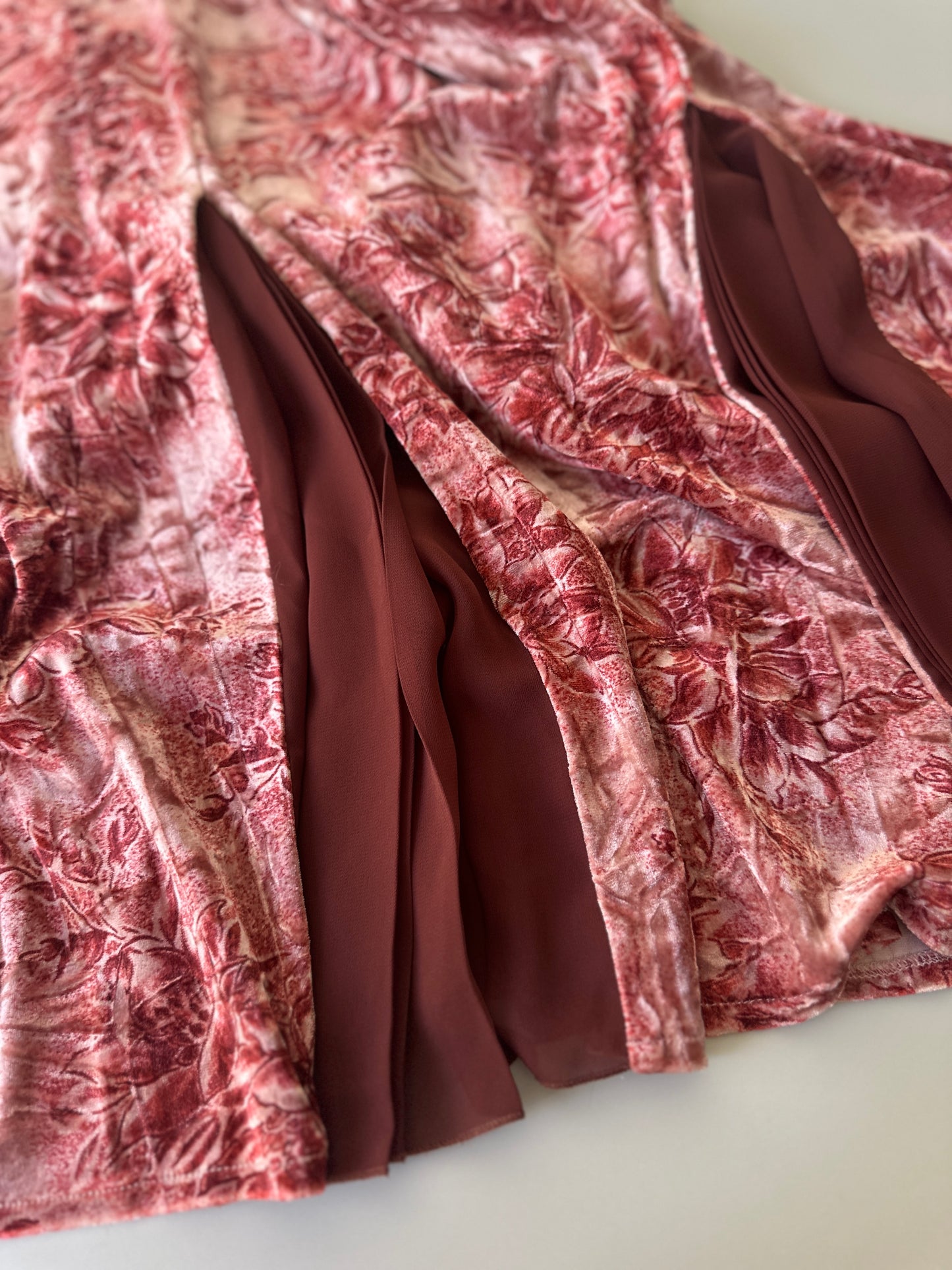 red/pink velvet dress