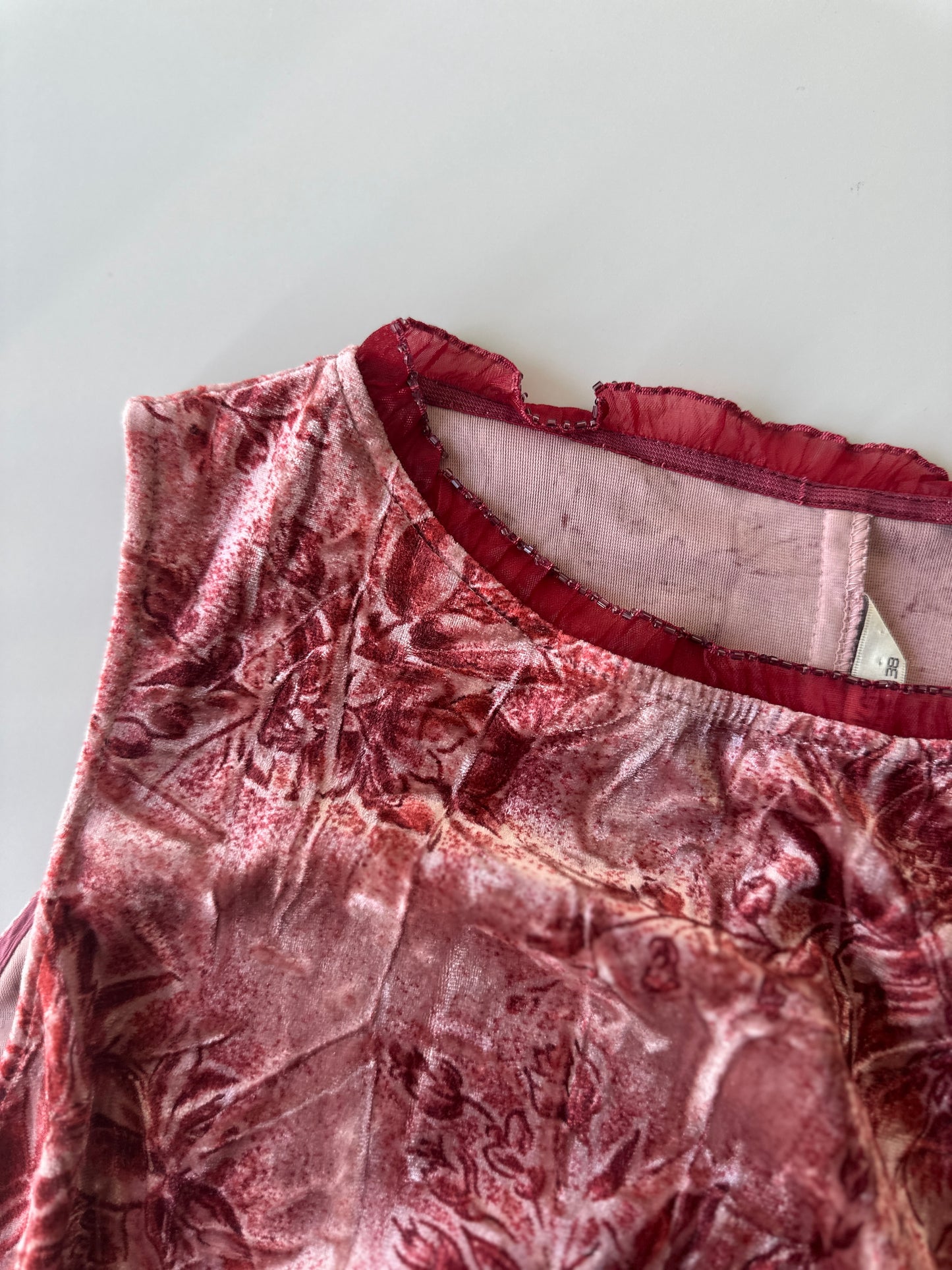 red/pink velvet dress