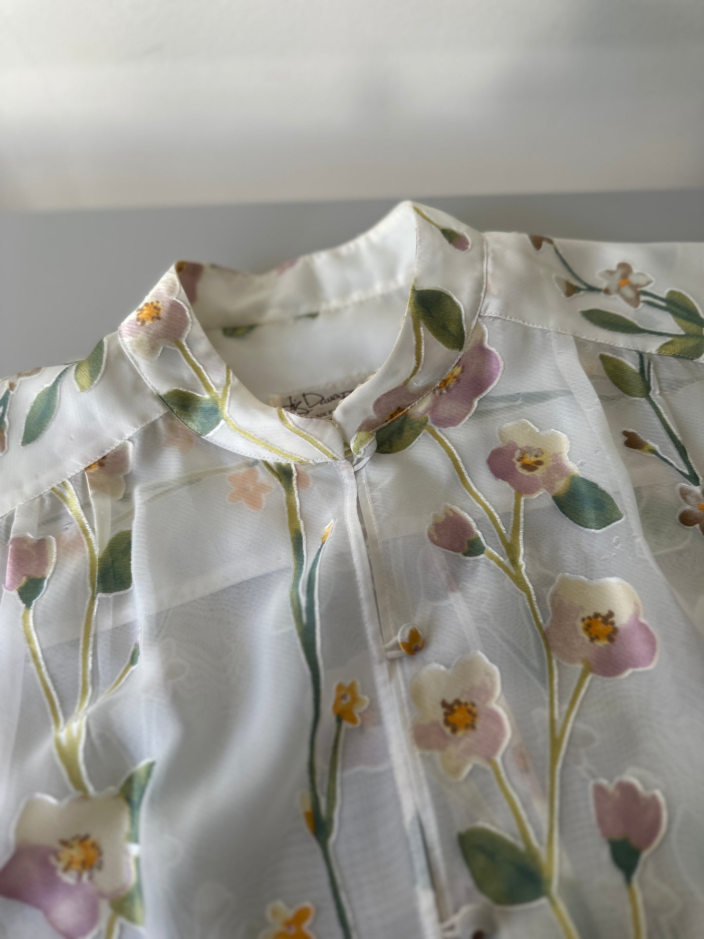 sheer long floral silk blouse