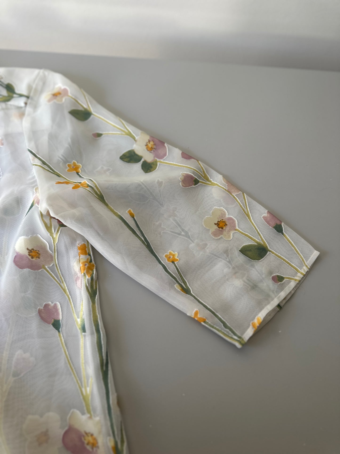 sheer long floral silk blouse