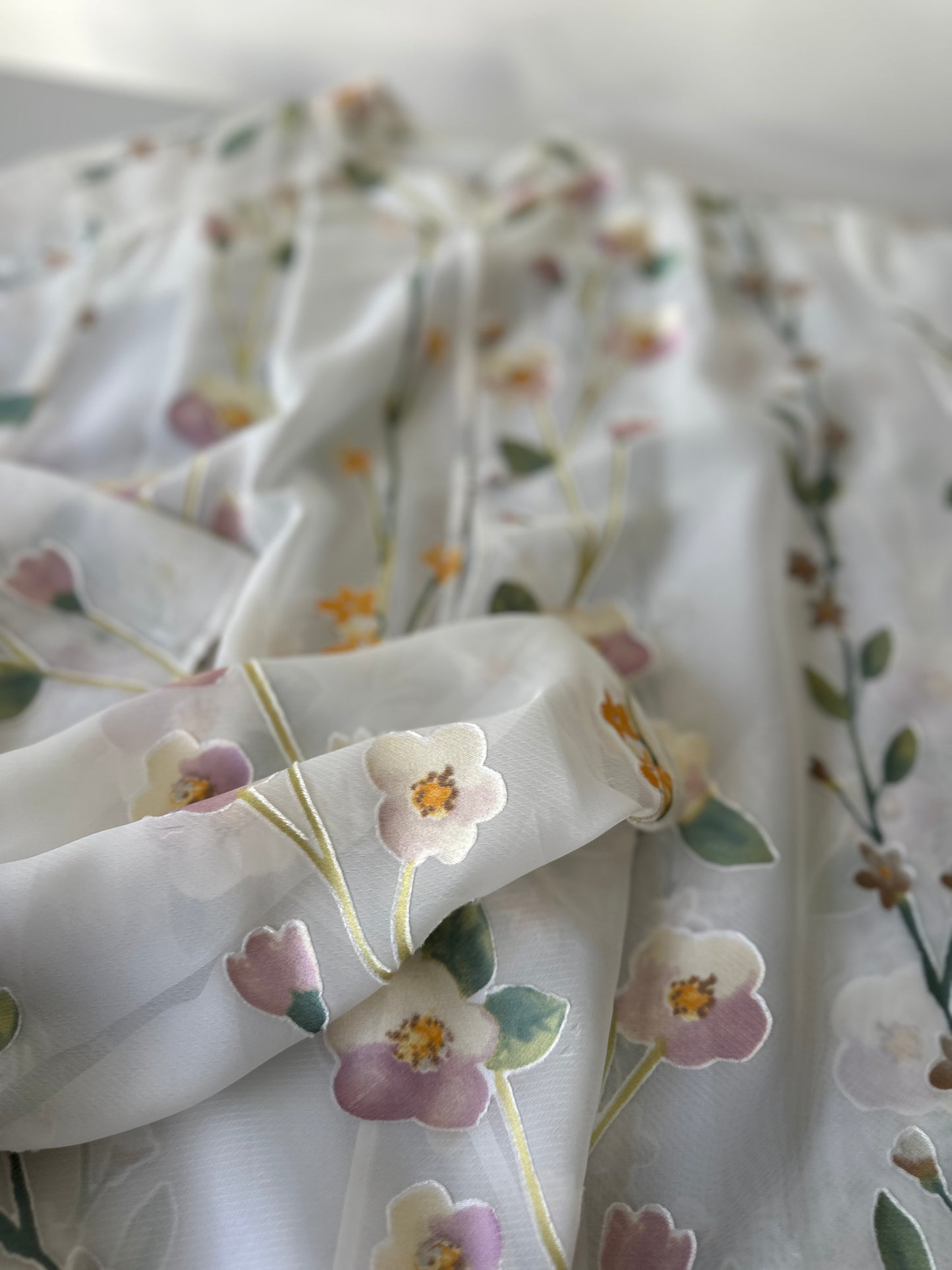 sheer long floral silk blouse