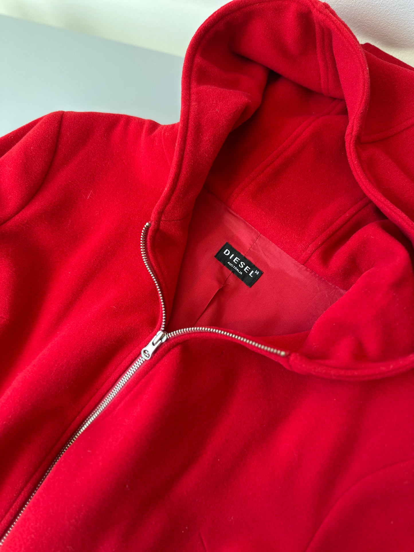 Diesel red wool double zip up coat