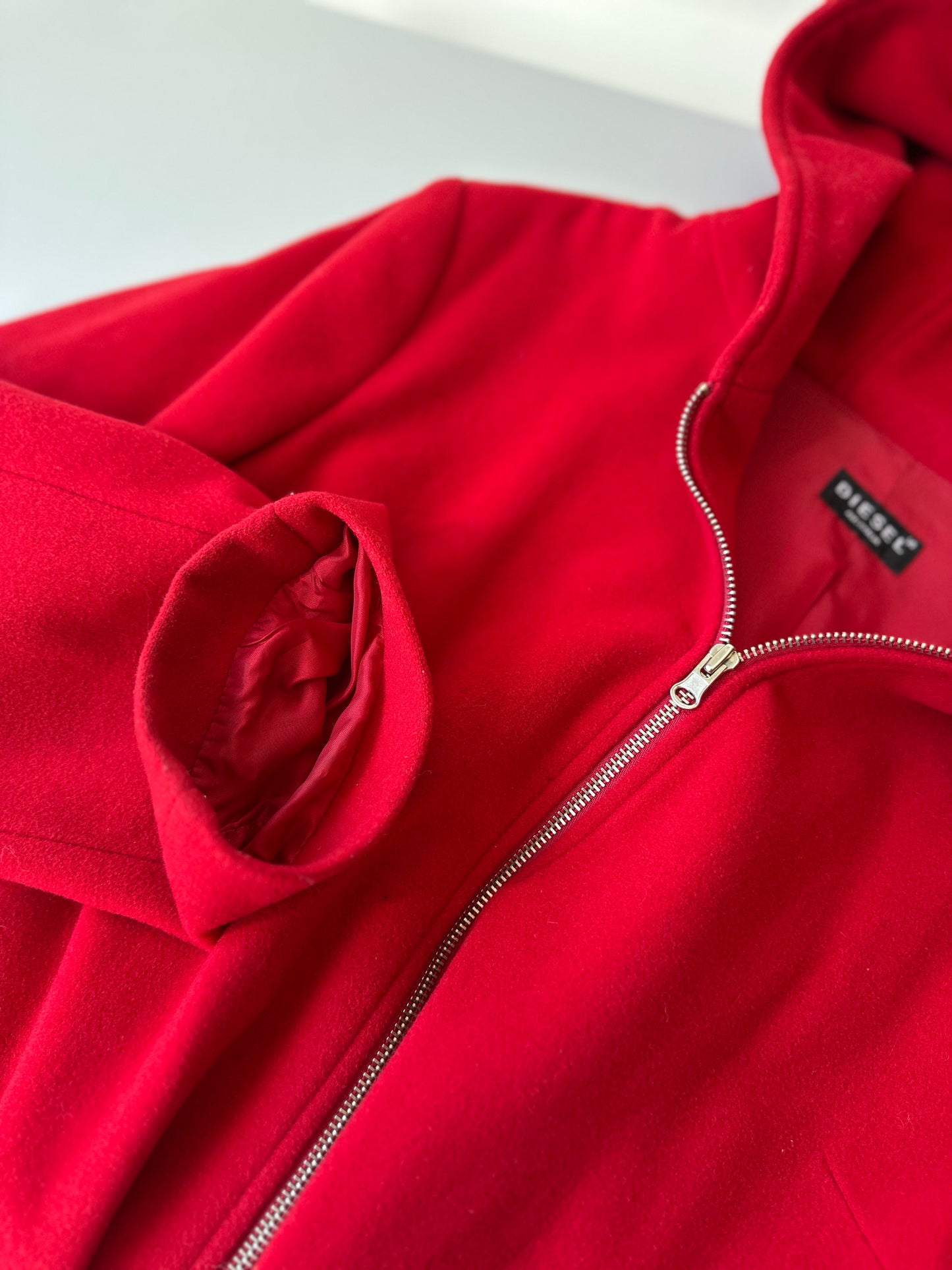 Diesel red wool double zip up coat