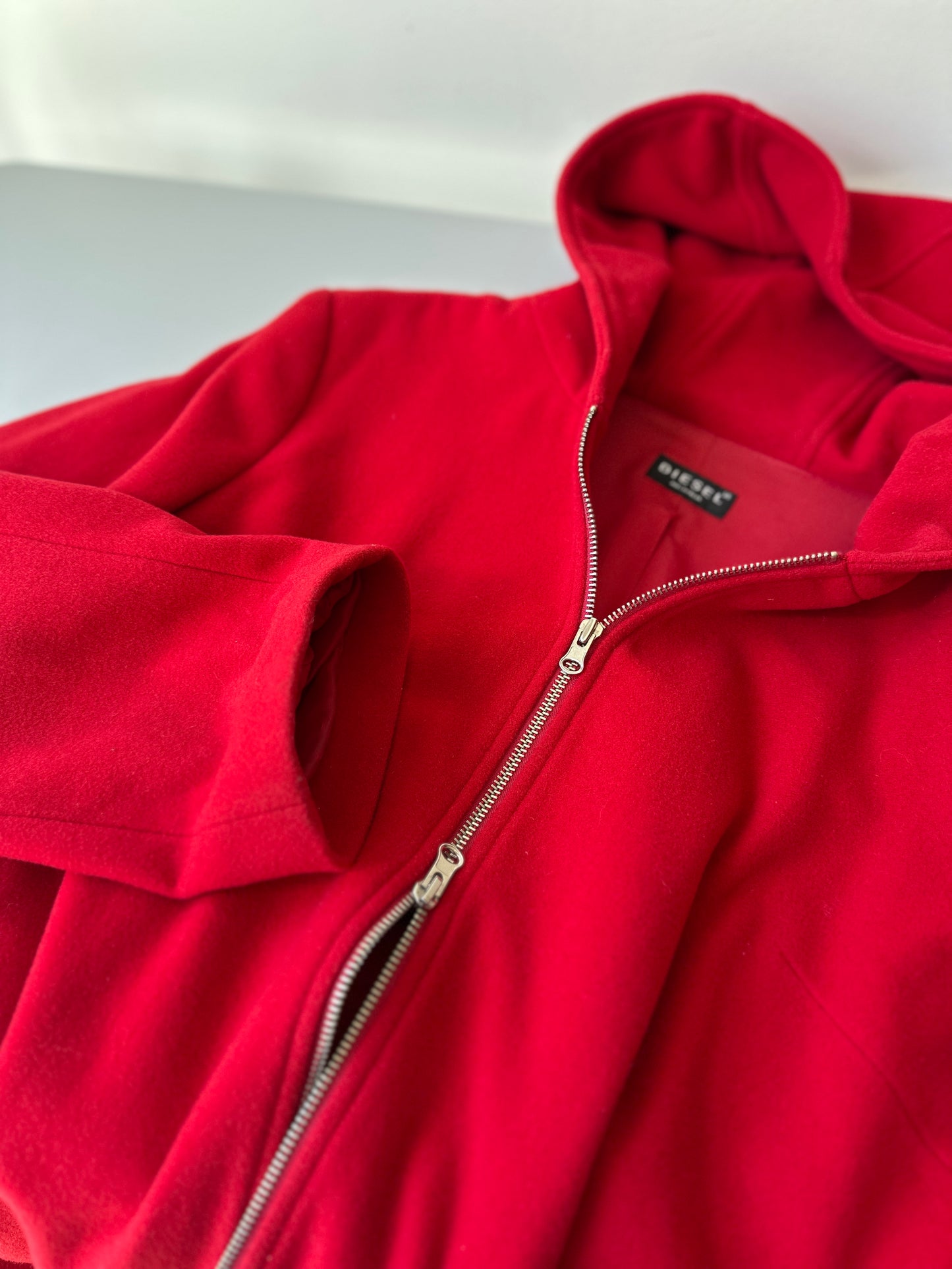 Diesel red wool double zip up coat