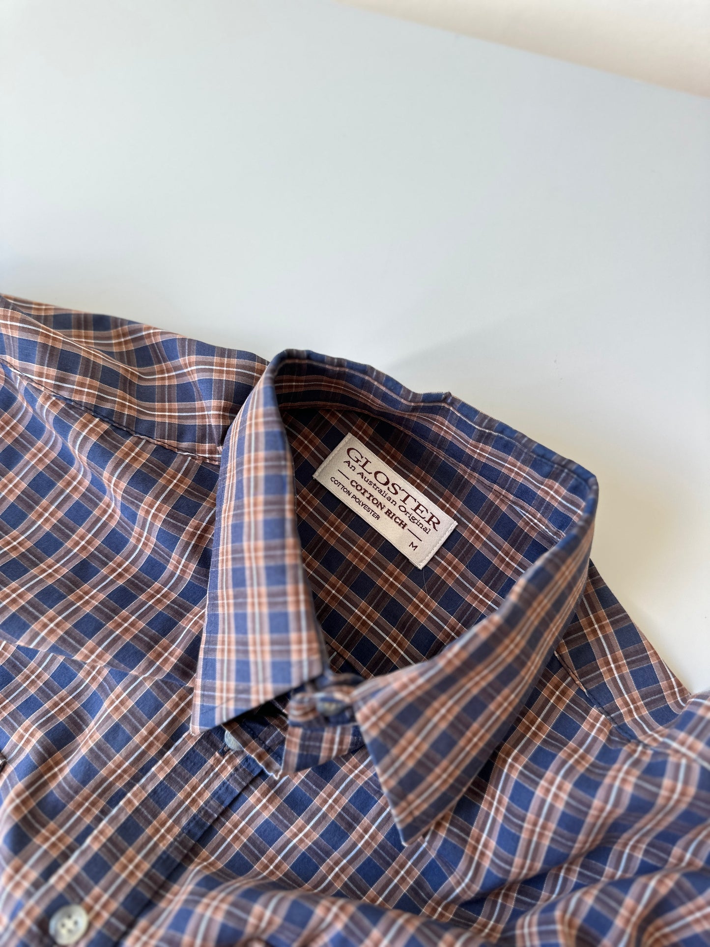 navy & red crosshatch button up