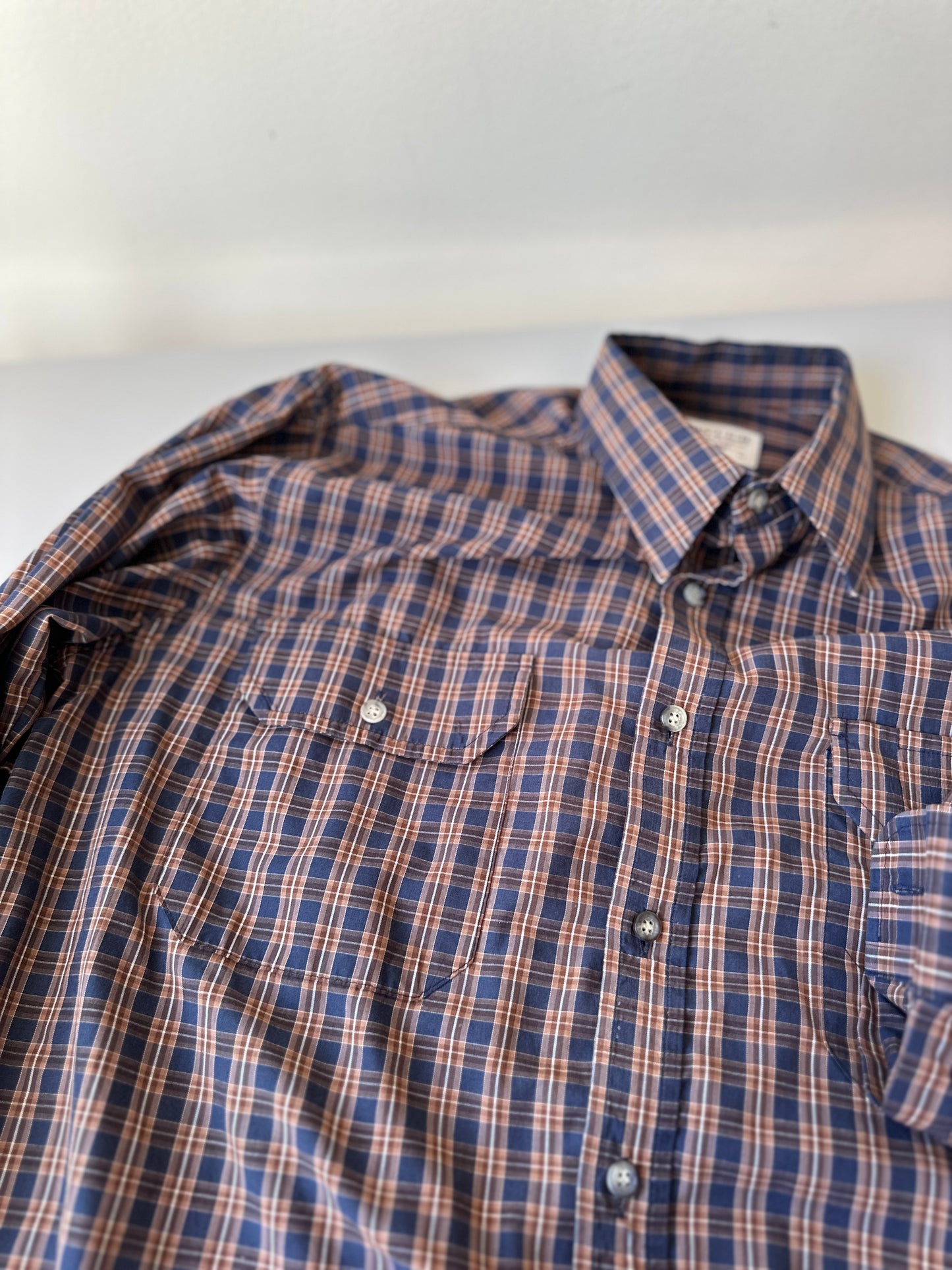 navy & red crosshatch button up