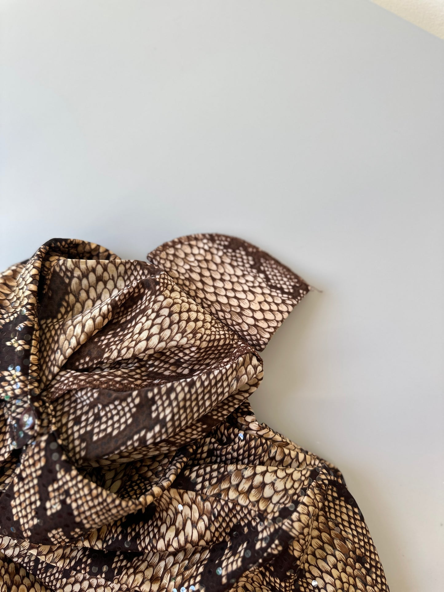 brown snake skin patterned glitter button up