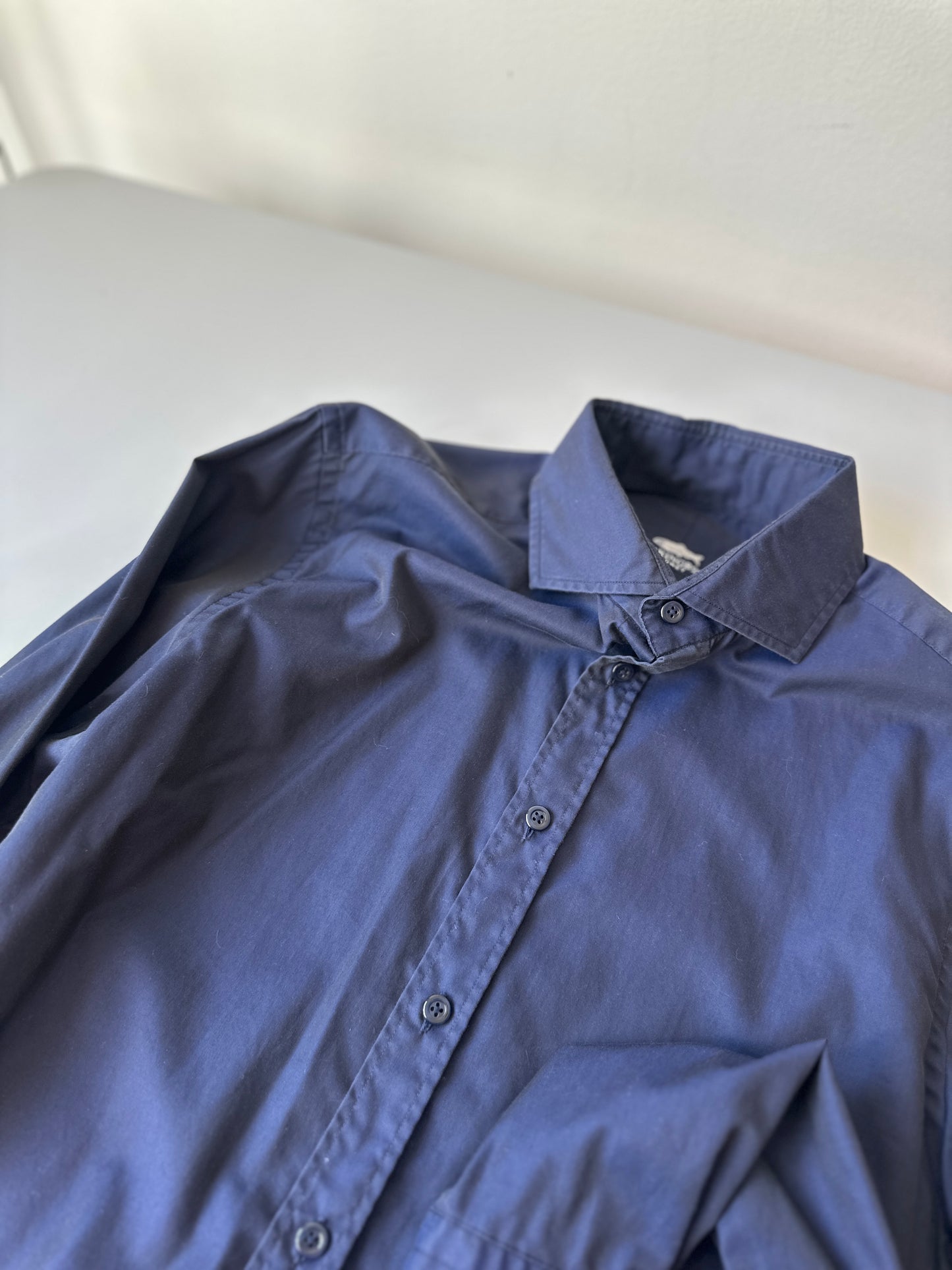 navy opaque button up