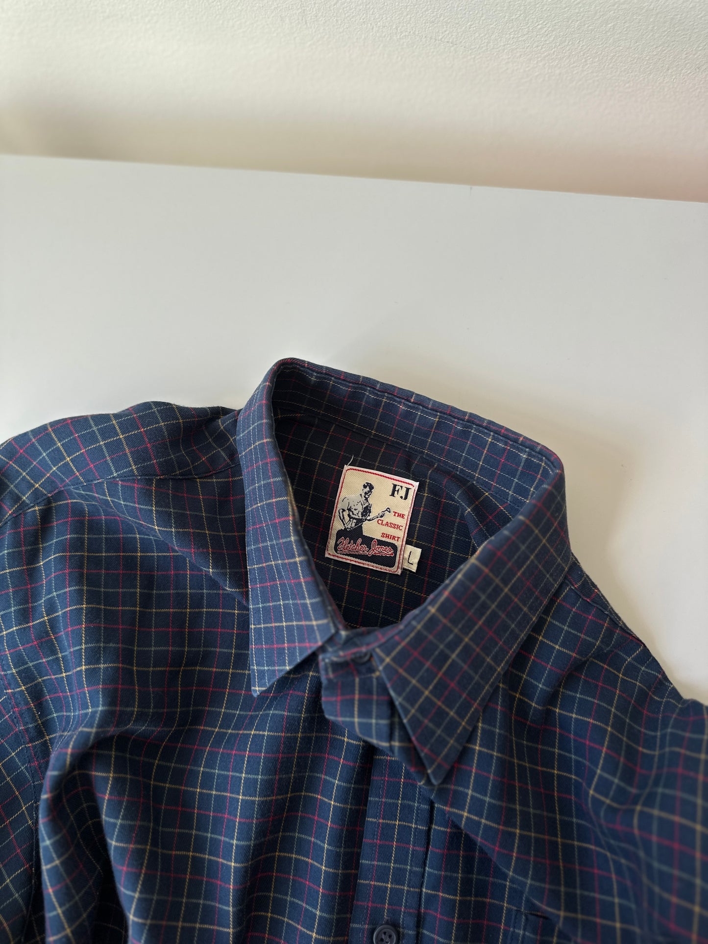 navy crosshatch cotton button up