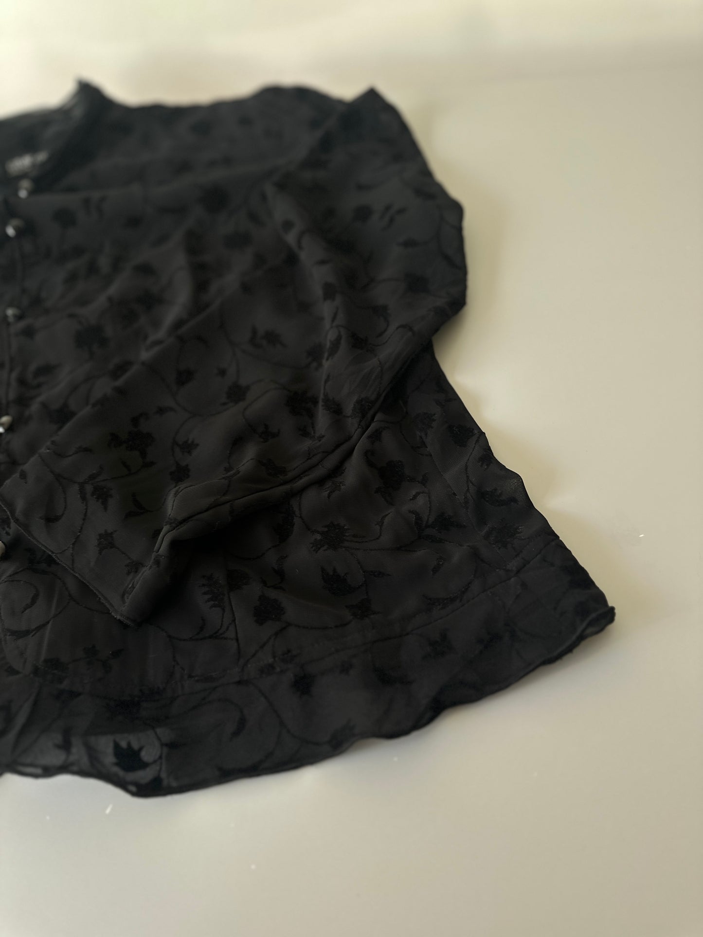 black sheer and velvet button up blouse