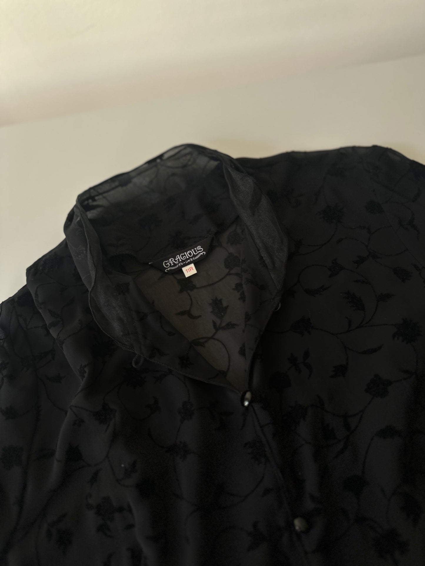 black sheer and velvet button up blouse