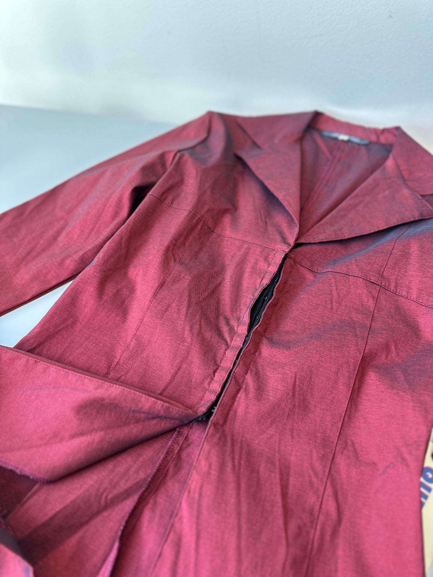 red opaque longline jacket