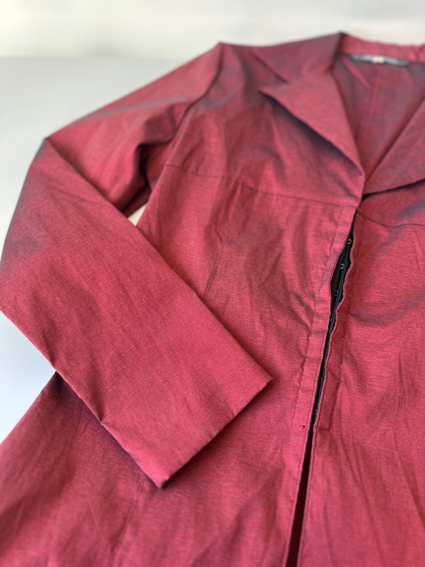 red opaque longline jacket