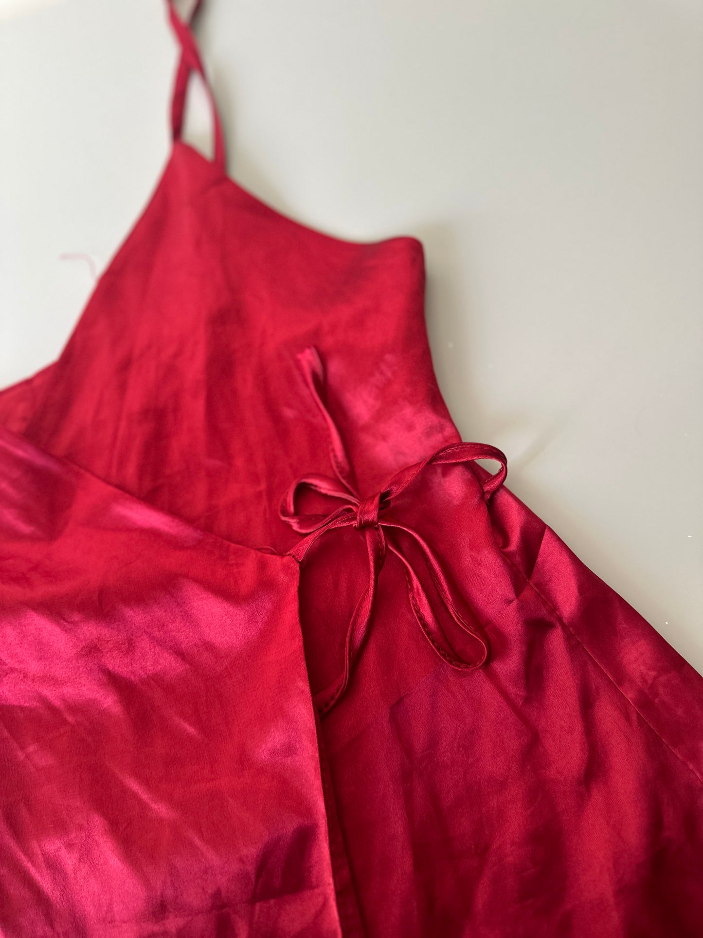 red satin tie up blouse