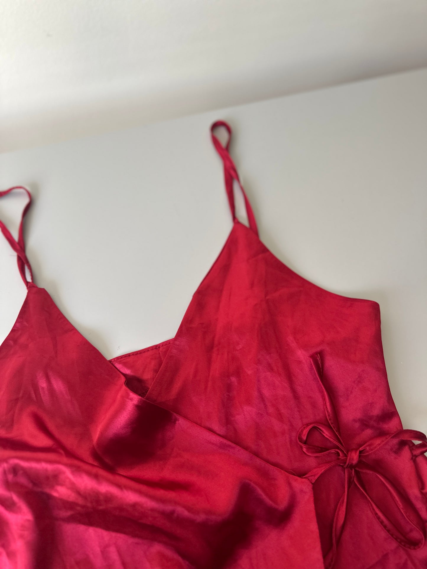 red satin tie up blouse