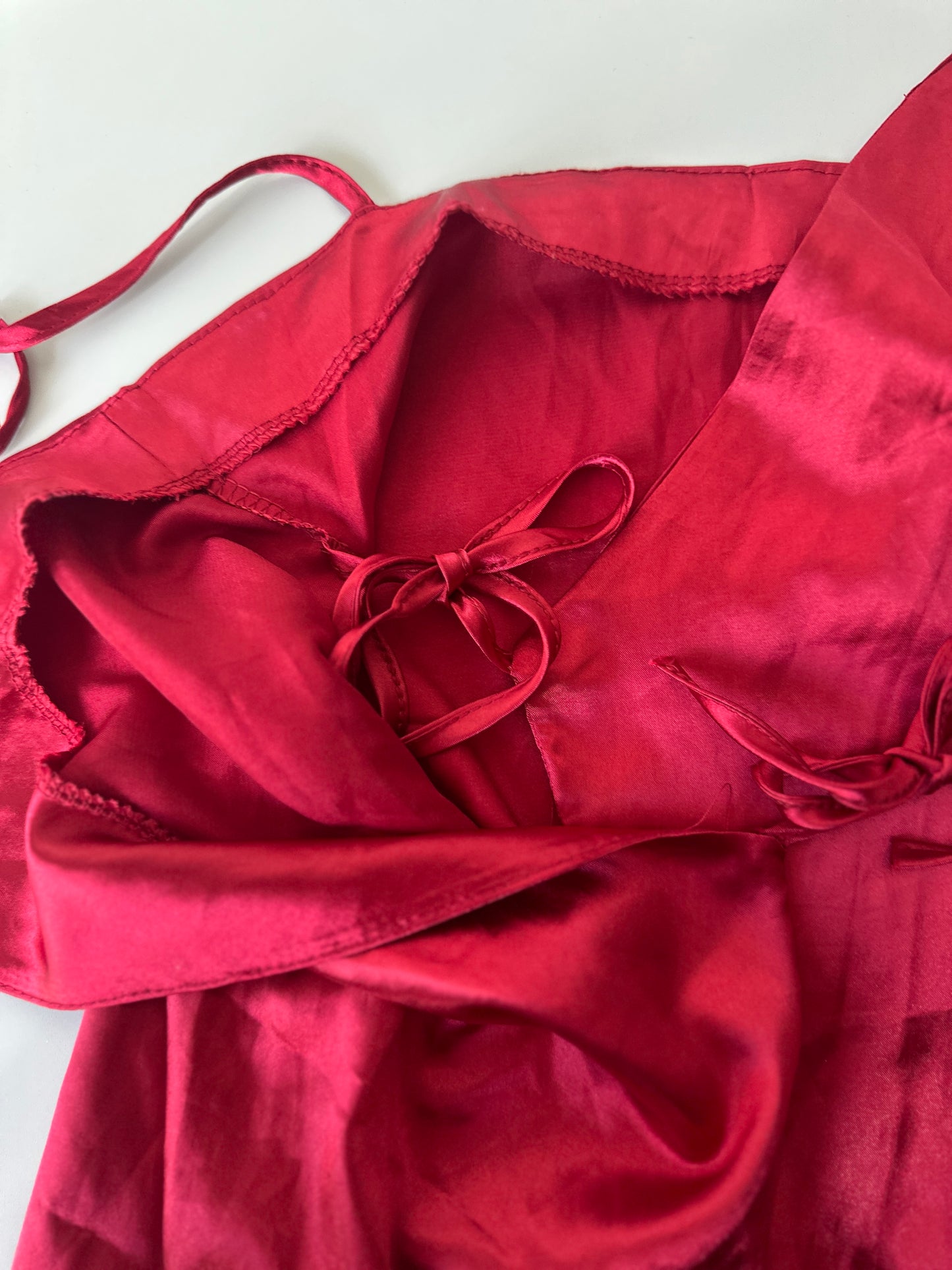 red satin tie up blouse