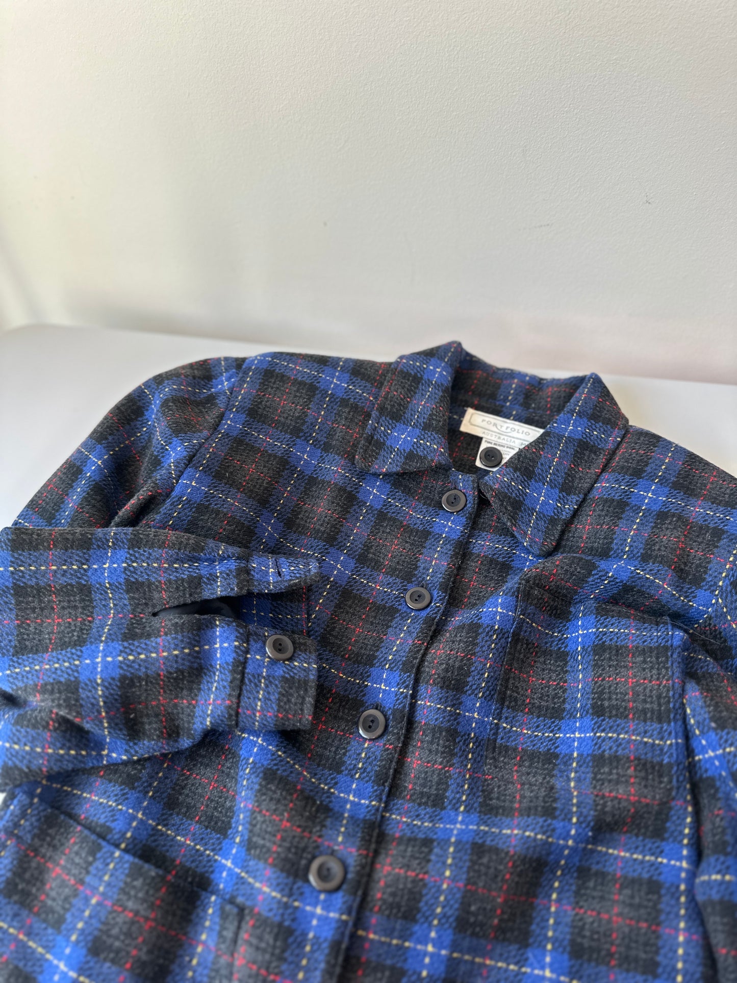 vibrant crosshatch wool coat