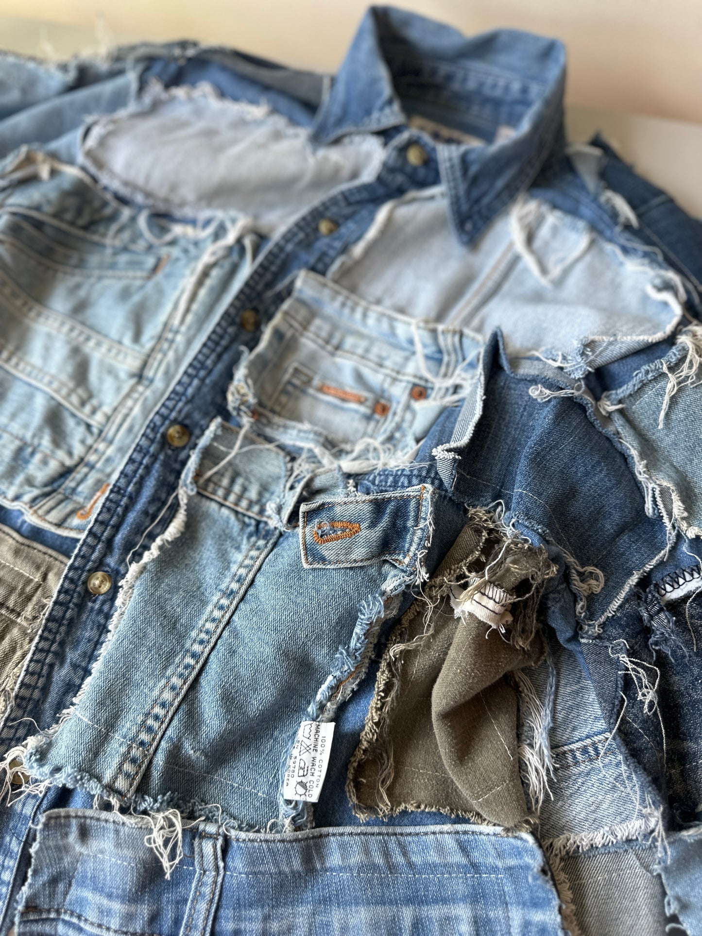 handmade patchwork denim button up