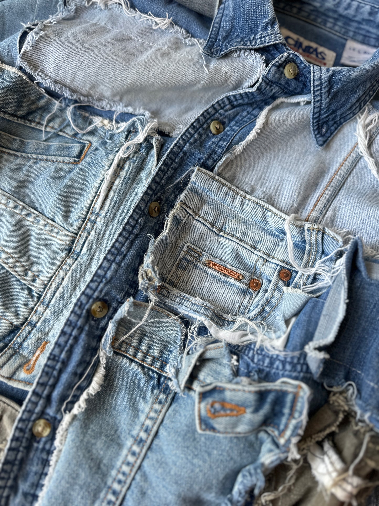 handmade patchwork denim button up