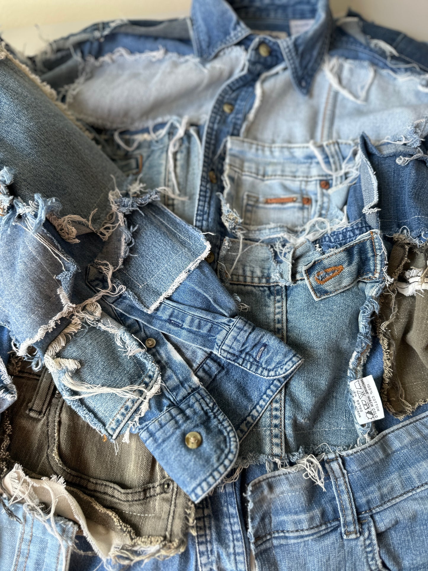 handmade patchwork denim button up